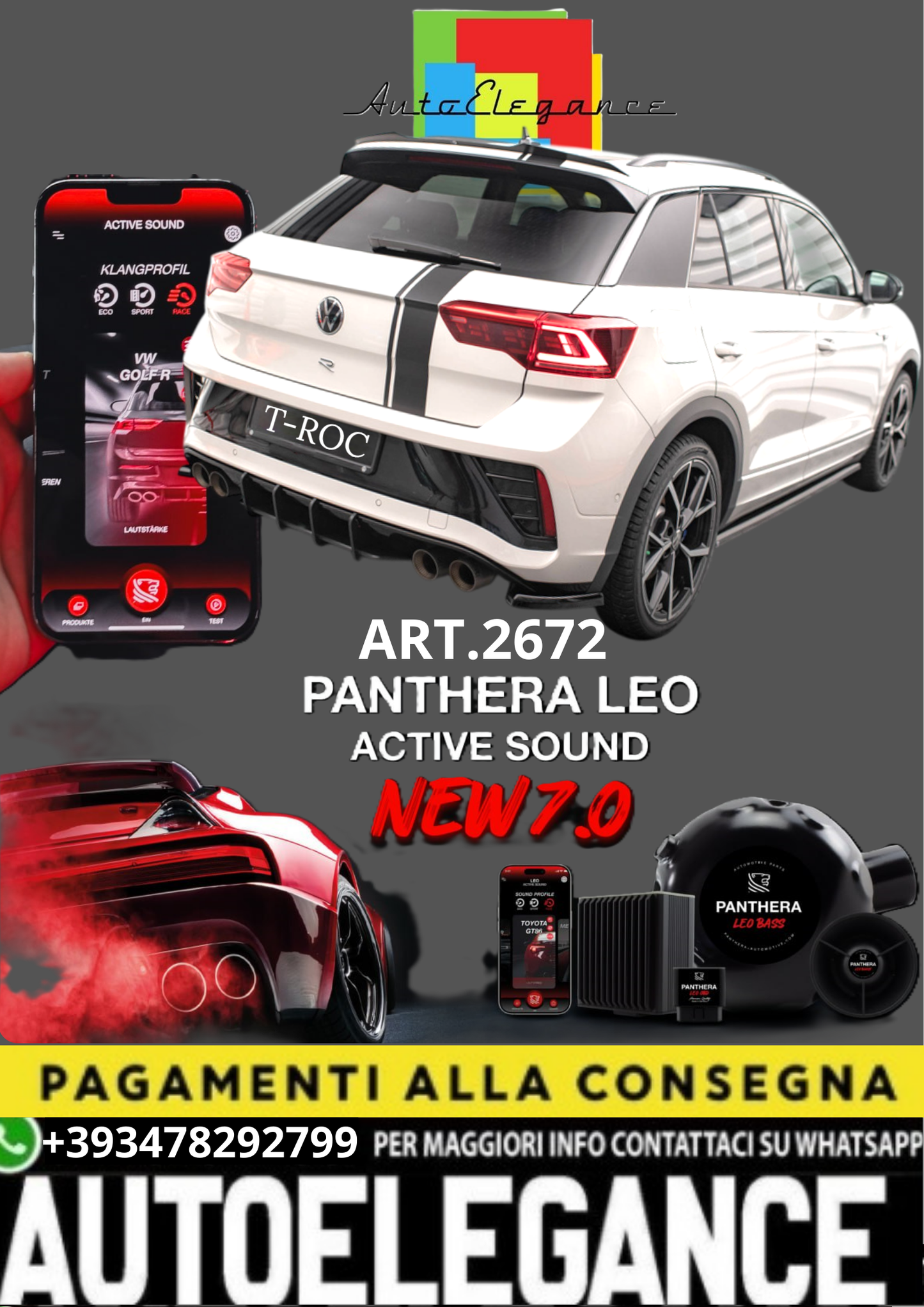 💥💣 ART.2672 PANTHERA SOUND SYSTEM ADATTO PER VOLKSWAGEN T-ROC 💣💥