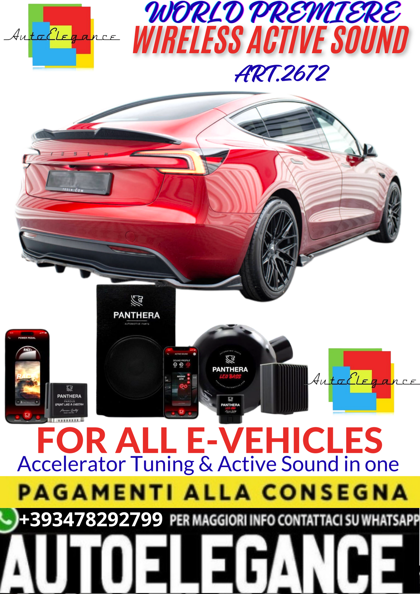 💥💣 ART.2672 PANTHERA WIRELESS ACTIVE SOUND SYSTEM ADATTO PER TESLA MODEL 3 EV💣💥