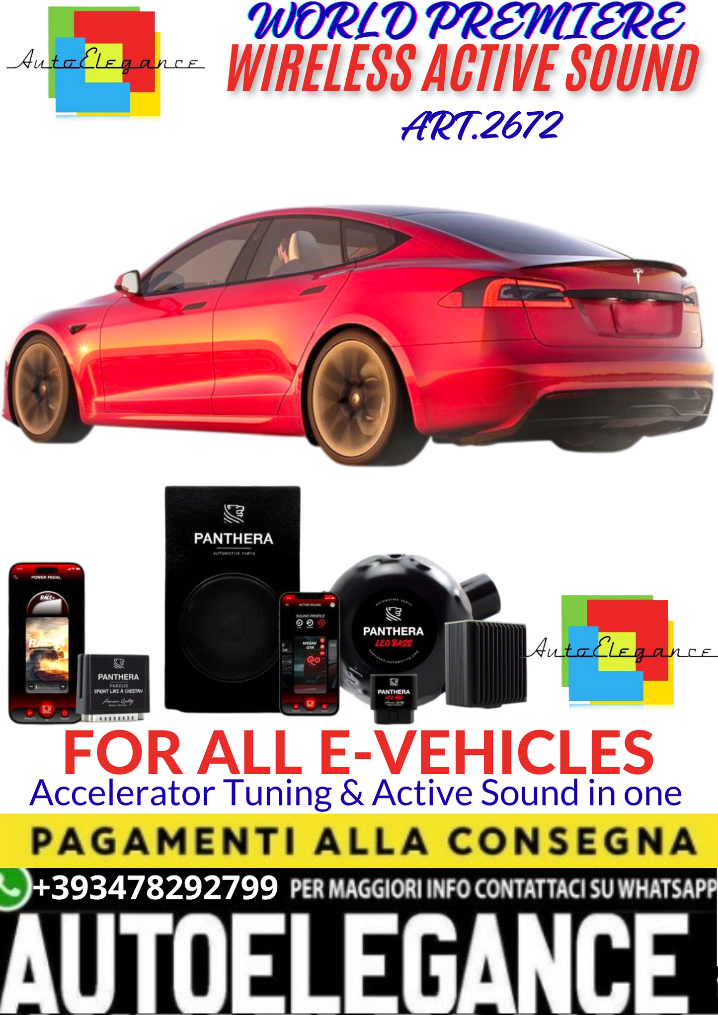 💥💣 ART.2672 PANTHERA WIRELESS ACTIVE SOUND SYSTEM ADATTO PER TESLA MODEL S EV💣💥