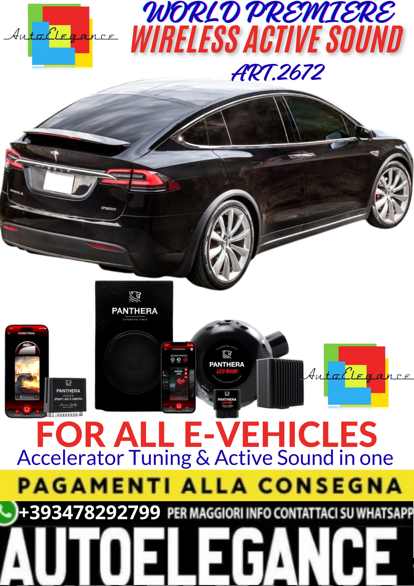 💥💣 ART.2672 PANTHERA WIRELESS ACTIVE SOUND SYSTEM ADATTO PER TESLA MODEL X EV💣💥