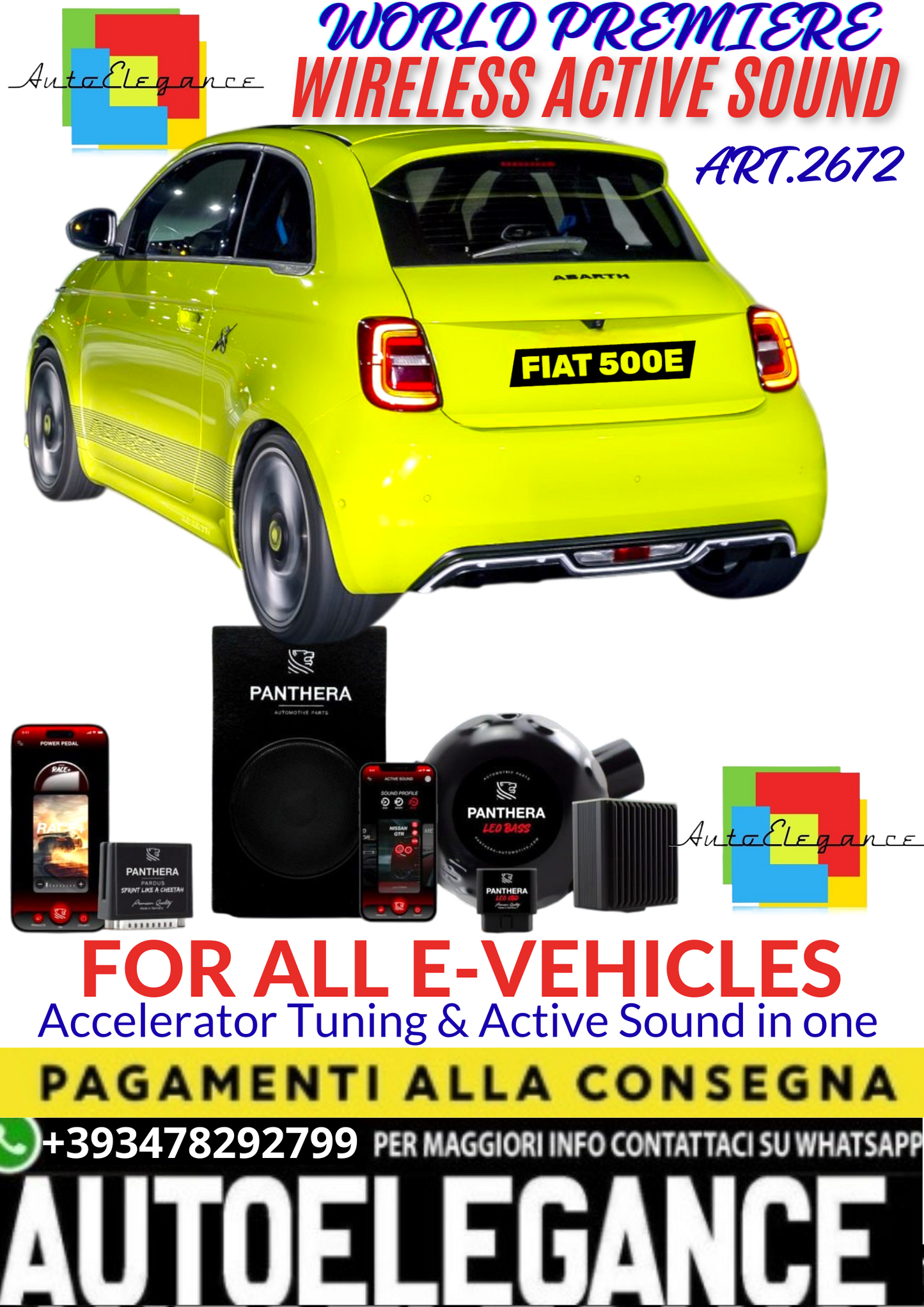 💥💣 ART.2672 PANTHERA WIRELESS ACTIVE SOUND SYSTEM ADATTO PER FIAT 500E ABARTH EV💣💥