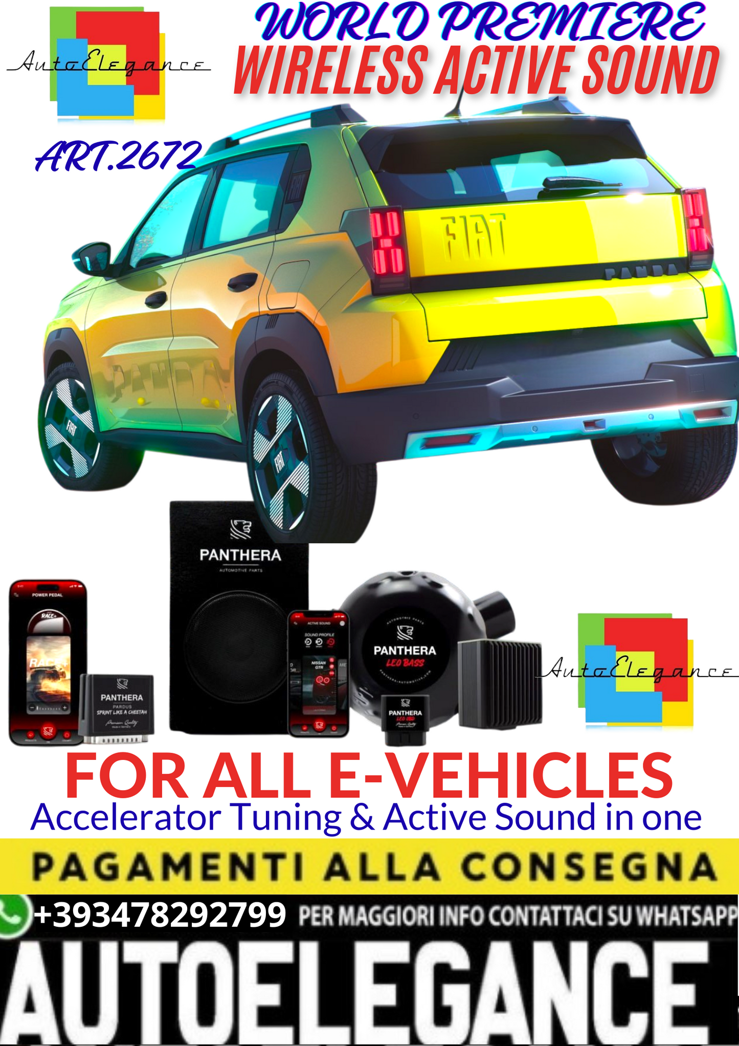 💥💣 ART.2672 PANTHERA WIRELESS ACTIVE SOUND SYSTEM ADATTO PER FIAT GRANDE PANDA  EV💣💥