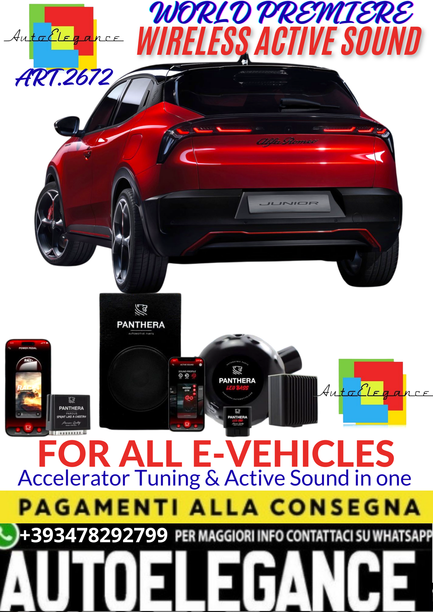 💥💣 ART.2672 PANTHERA WIRELESS ACTIVE SOUND SYSTEM ADATTO PER ALFA ROMEO JUNIOR EV💣💥