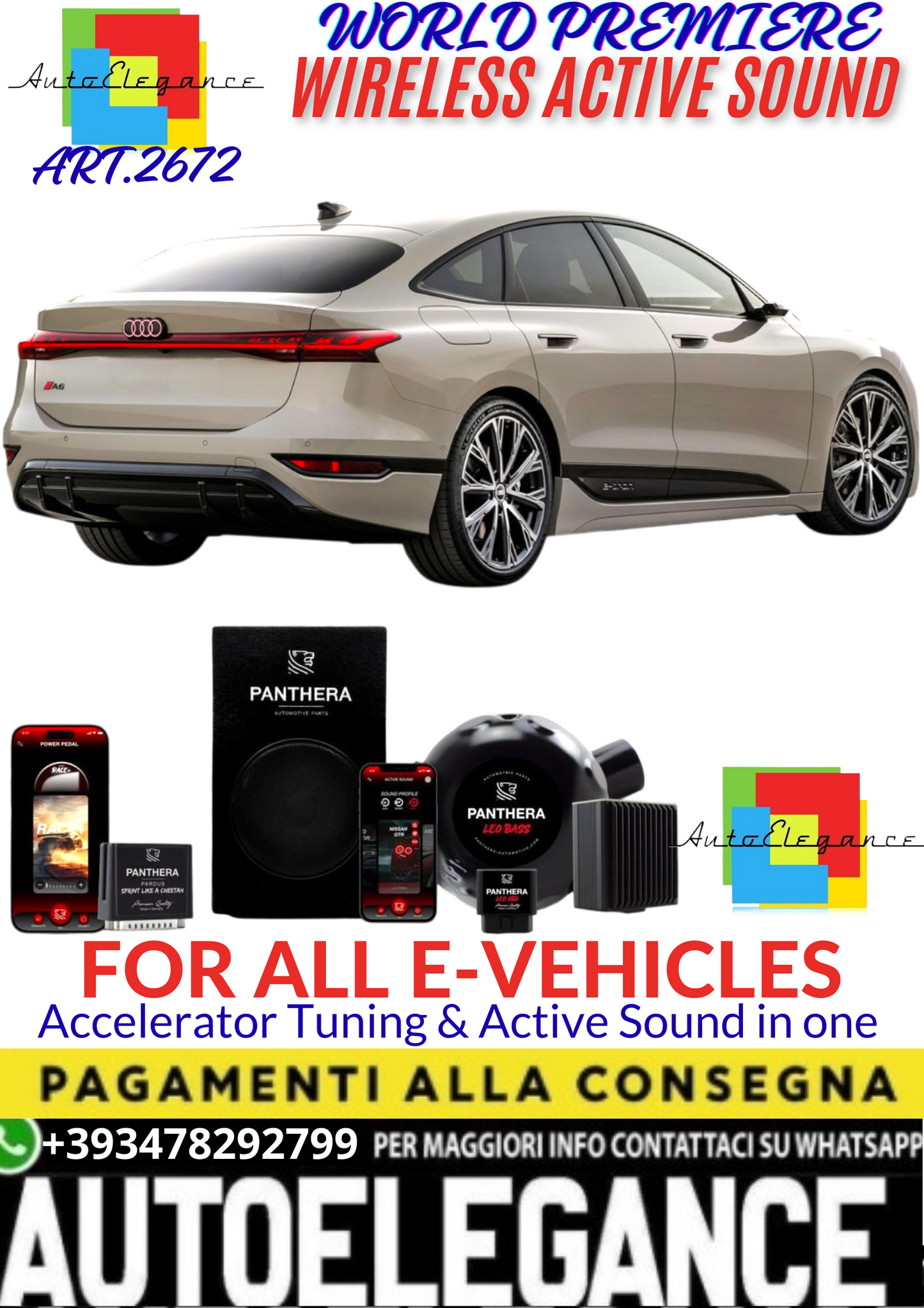 💥💣 ART.2672 PANTHERA WIRELESS ACTIVE SOUND SYSTEM ADATTO PER AUDI A6 E-TRON EV💣💥