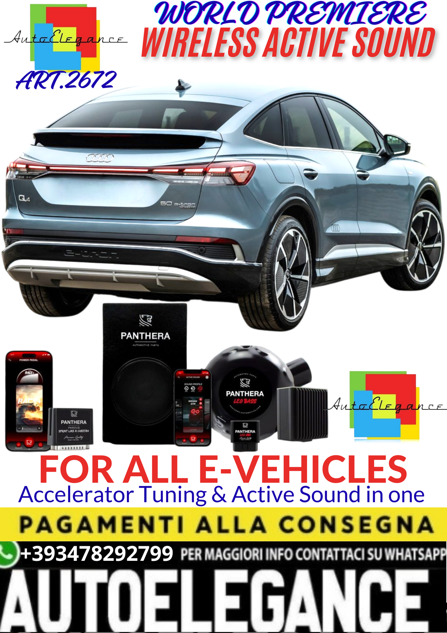 💥💣 ART.2672 PANTHERA WIRELESS ACTIVE SOUND SYSTEM ADATTO PER AUDI Q4 E-TRON EV💣💥
