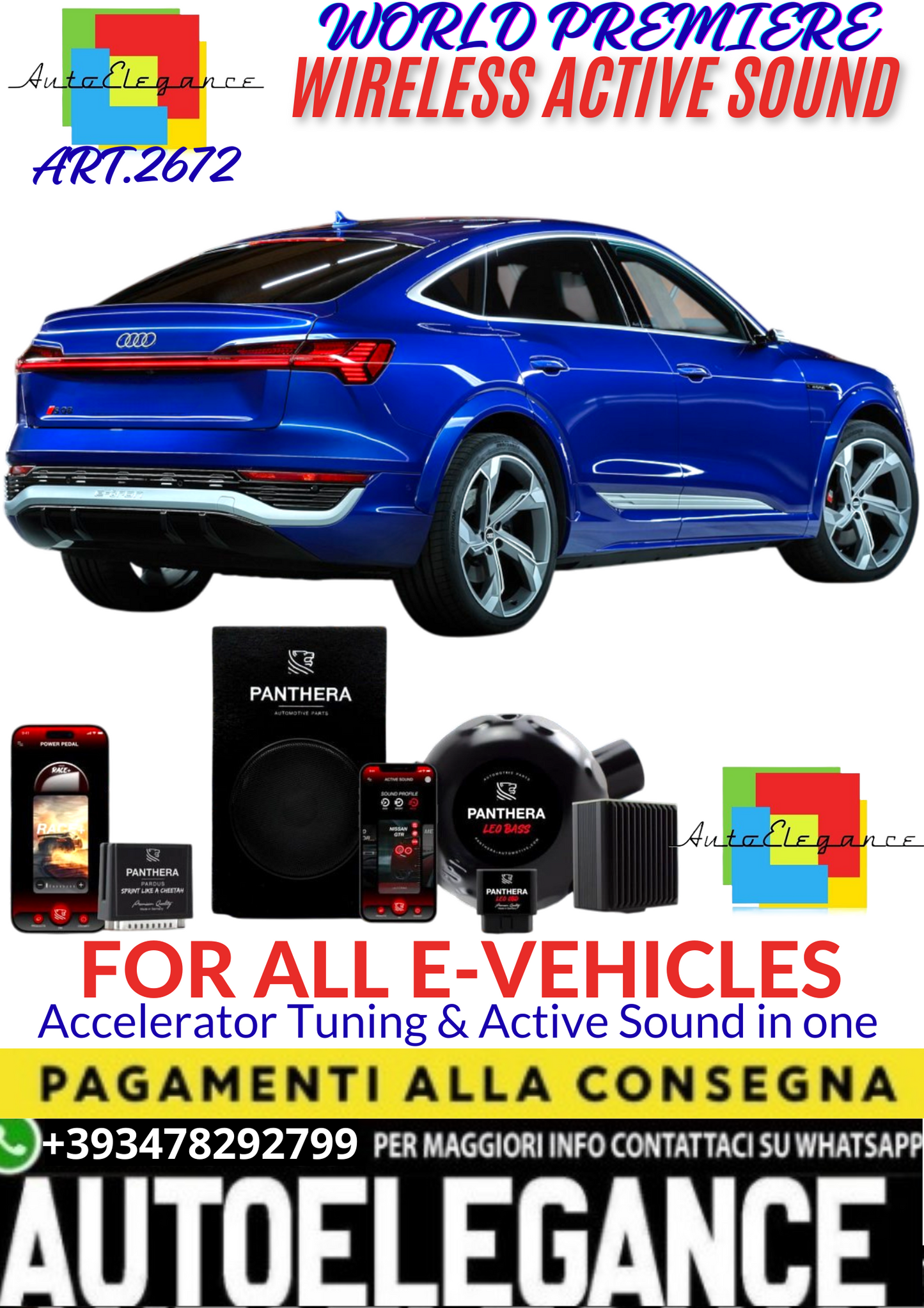 💥💣 ART.2672 PANTHERA WIRELESS ACTIVE SOUND SYSTEM ADATTO PER AUDI Q8 E-TRON EV💣💥