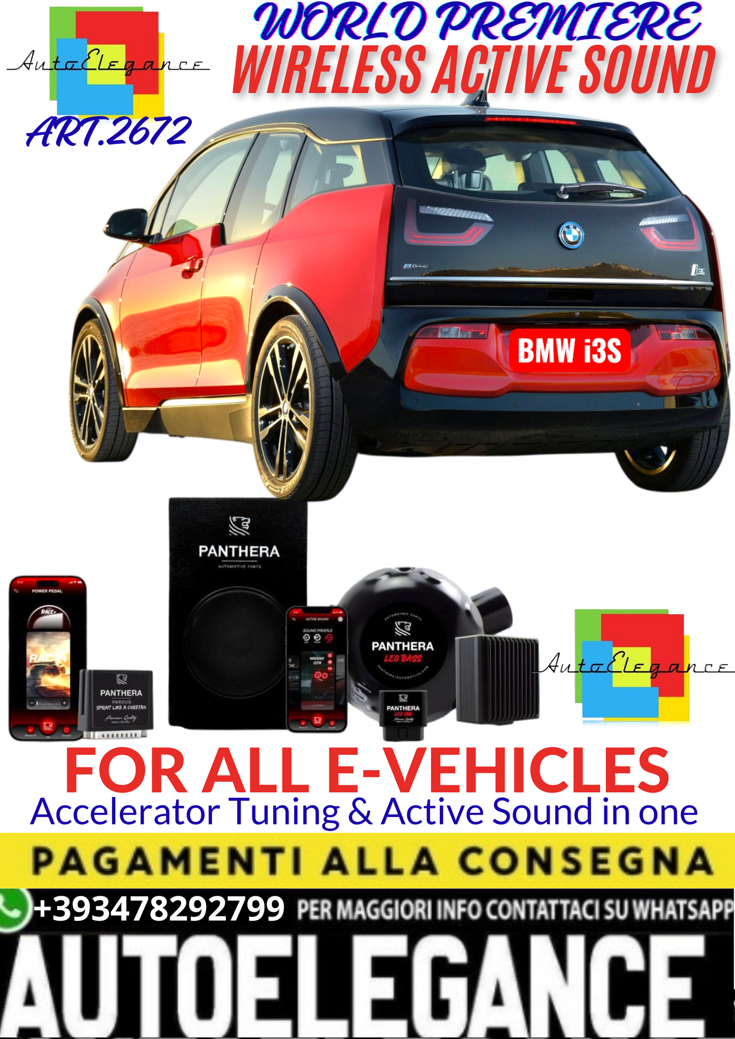 💥💣 ART.2672 PANTHERA WIRELESS ACTIVE SOUND SYSTEM ADATTO PER BMW i3 EV💣💥