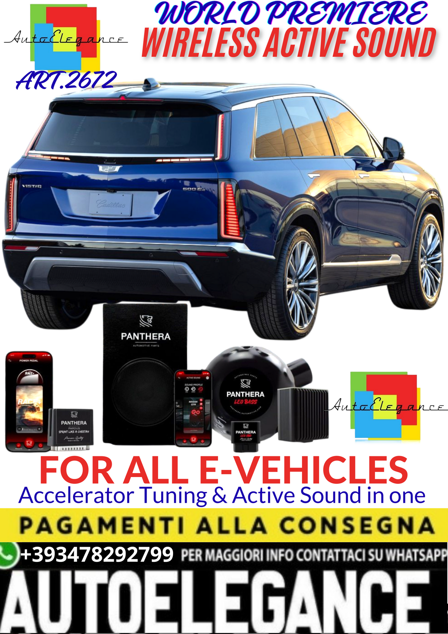 💥💣 ART.2672 PANTHERA WIRELESS ACTIVE SOUND SYSTEM ADATTO PER CADILLAC VISTIQ EV💣💥