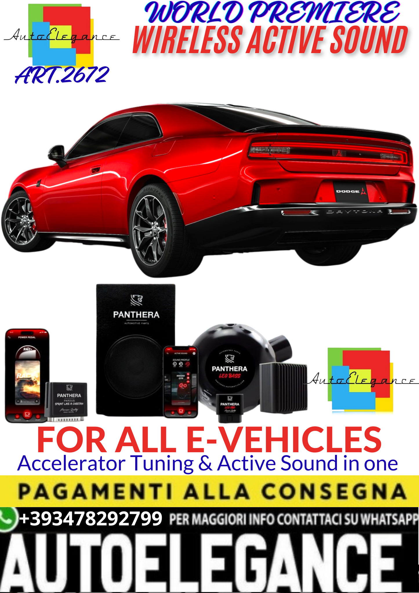 💥💣 ART.2672 PANTHERA WIRELESS ACTIVE SOUND SYSTEM ADATTO PER DODGE CHARGER DAYTONA EV💣💥