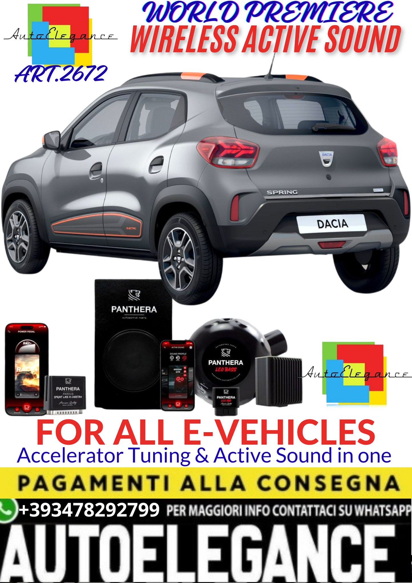 💥💣 ART.2672 PANTHERA WIRELESS ACTIVE SOUND SYSTEM ADATTO PER DACIA SPRING ELECTRIC EV💣💥