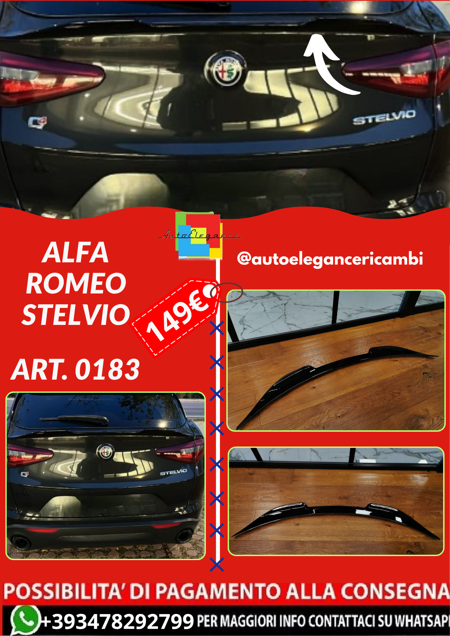 ART. 0183 SPOILER BAGAGLIAIO ALFA ROMEO STELVIO NERO LUCIDO