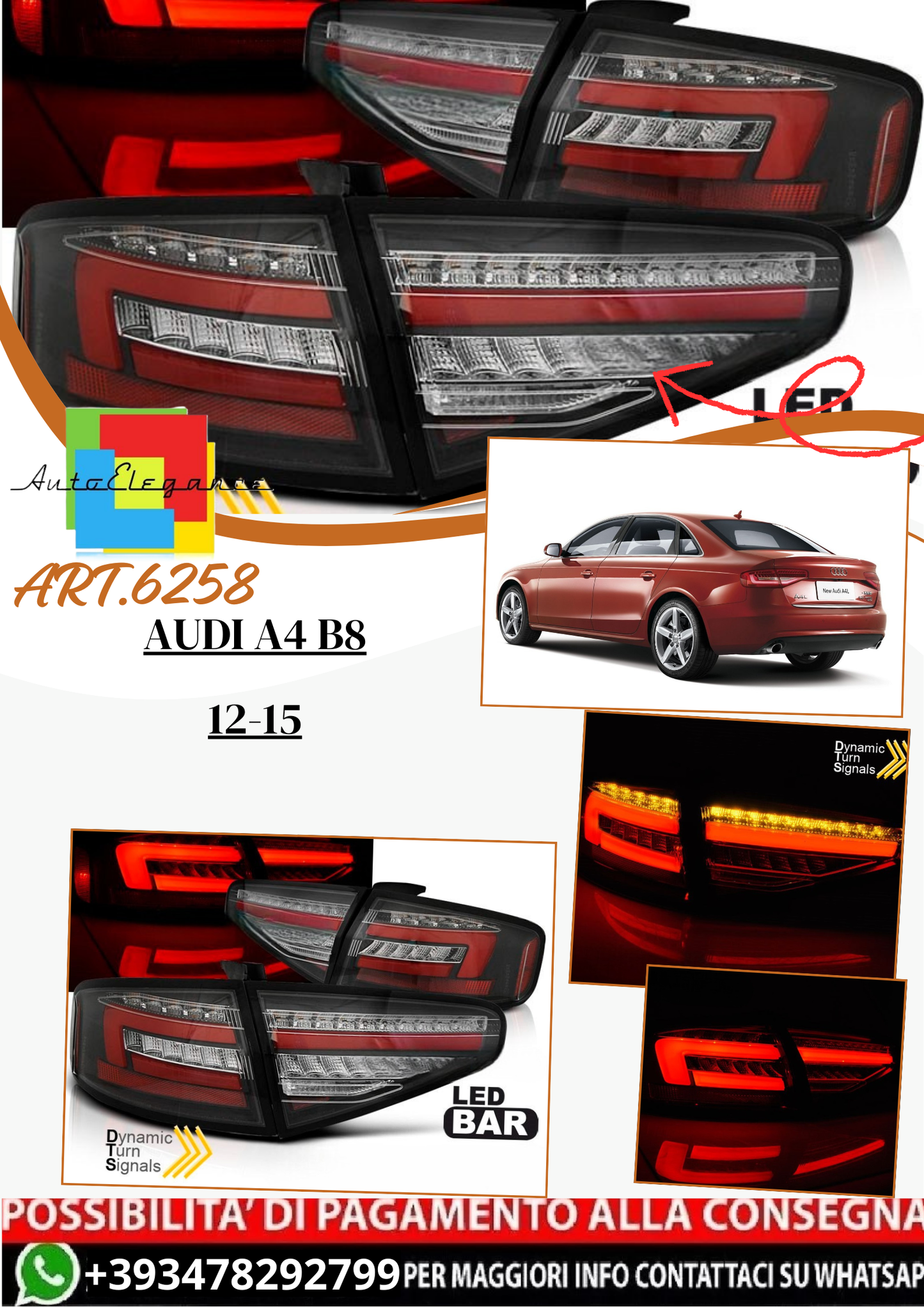 💫 ART.6258 Fanali posteriori OEM LED fume adatti per AUDI A4 B8 12-15 💫