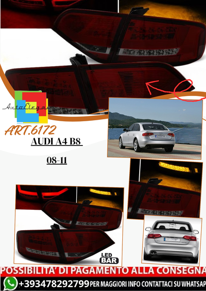 💫 ART.6172 Fanali posteriori LED rosso fume adatti per Audi A4 B8 Berlina 2008–2011 💫