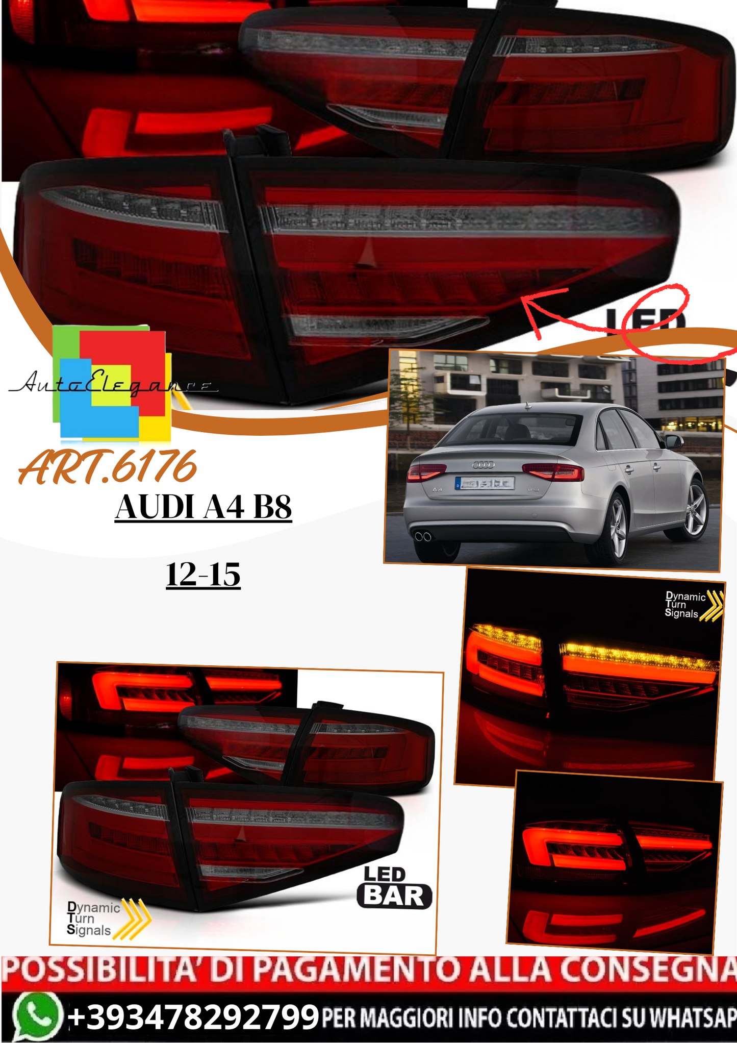 💫 ART.6176 Fanali posteriori OEM LED rosso fume adatti per AUDI A4 B8 12-15 💫