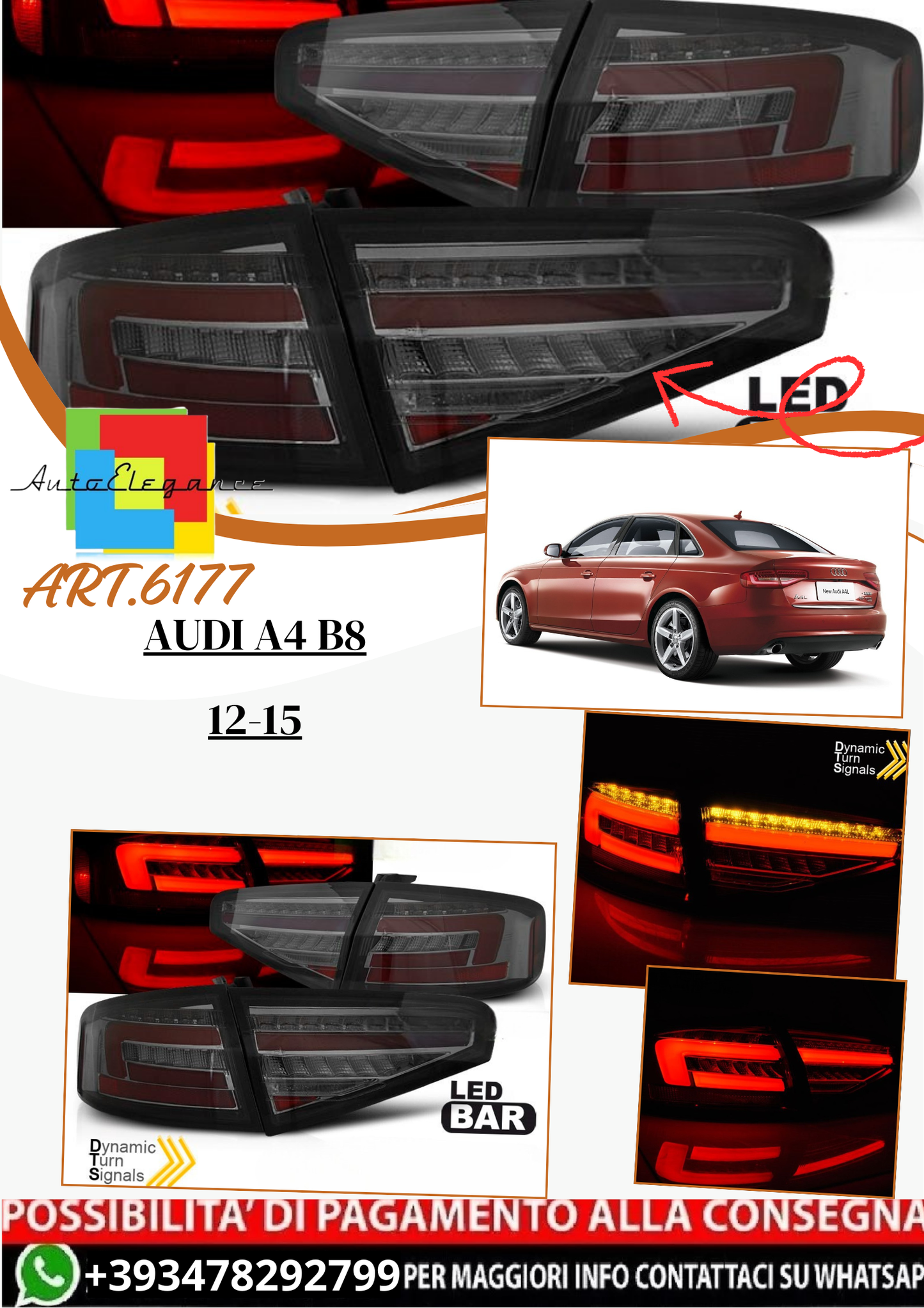 💫 ART.6177 Fanali posteriori OEM LED fume adatti per AUDI A4 B8 12-15 💫