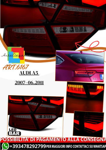 💫 ART.6167 Fanali posteriori LED BAR rosso fumé adatti per Audi A5 2007–06.2011 💫