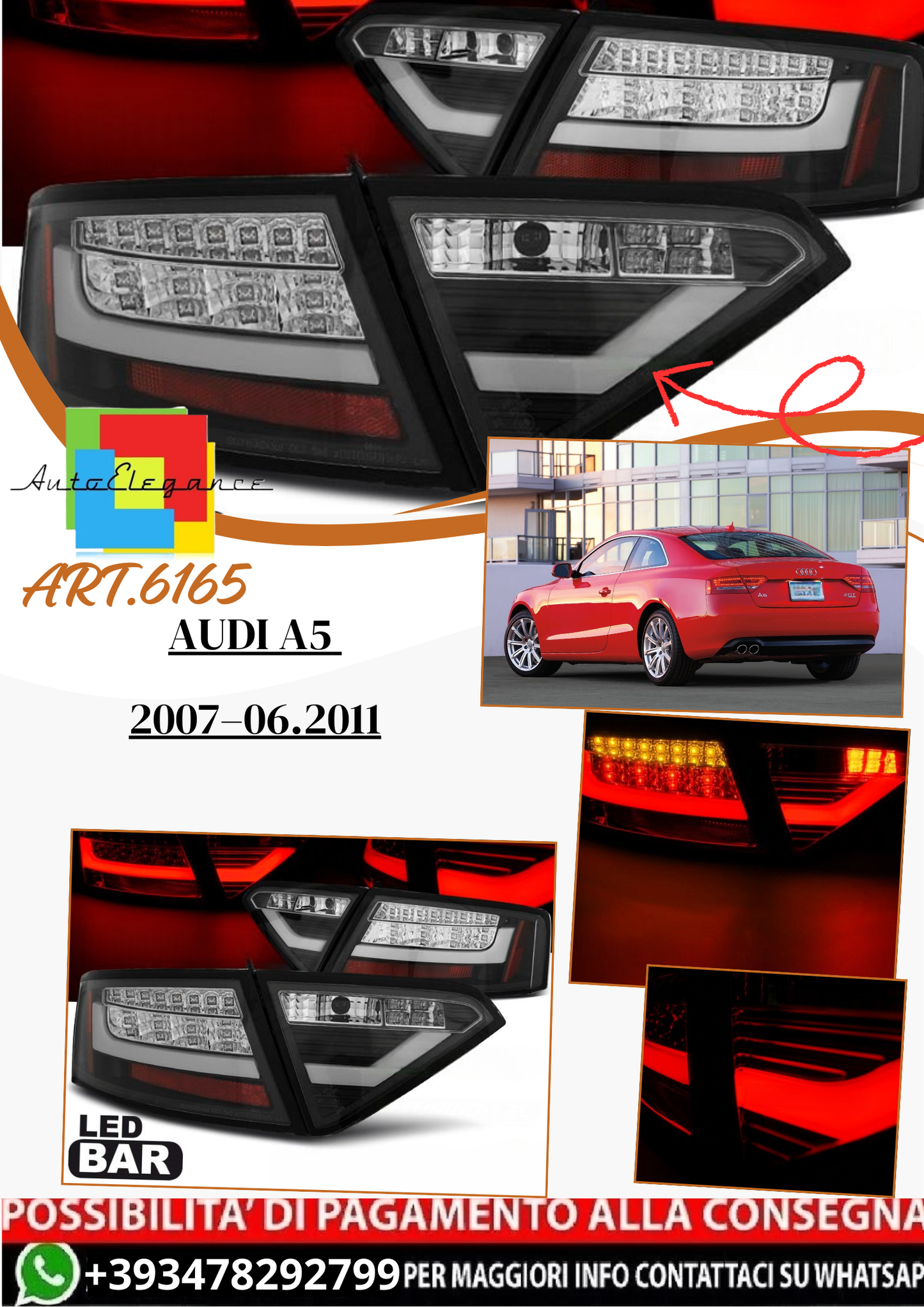 💫 ART.6165 Fanali posteriori LED BAR neri adatti per Audi A5 2007–06.2011 💫