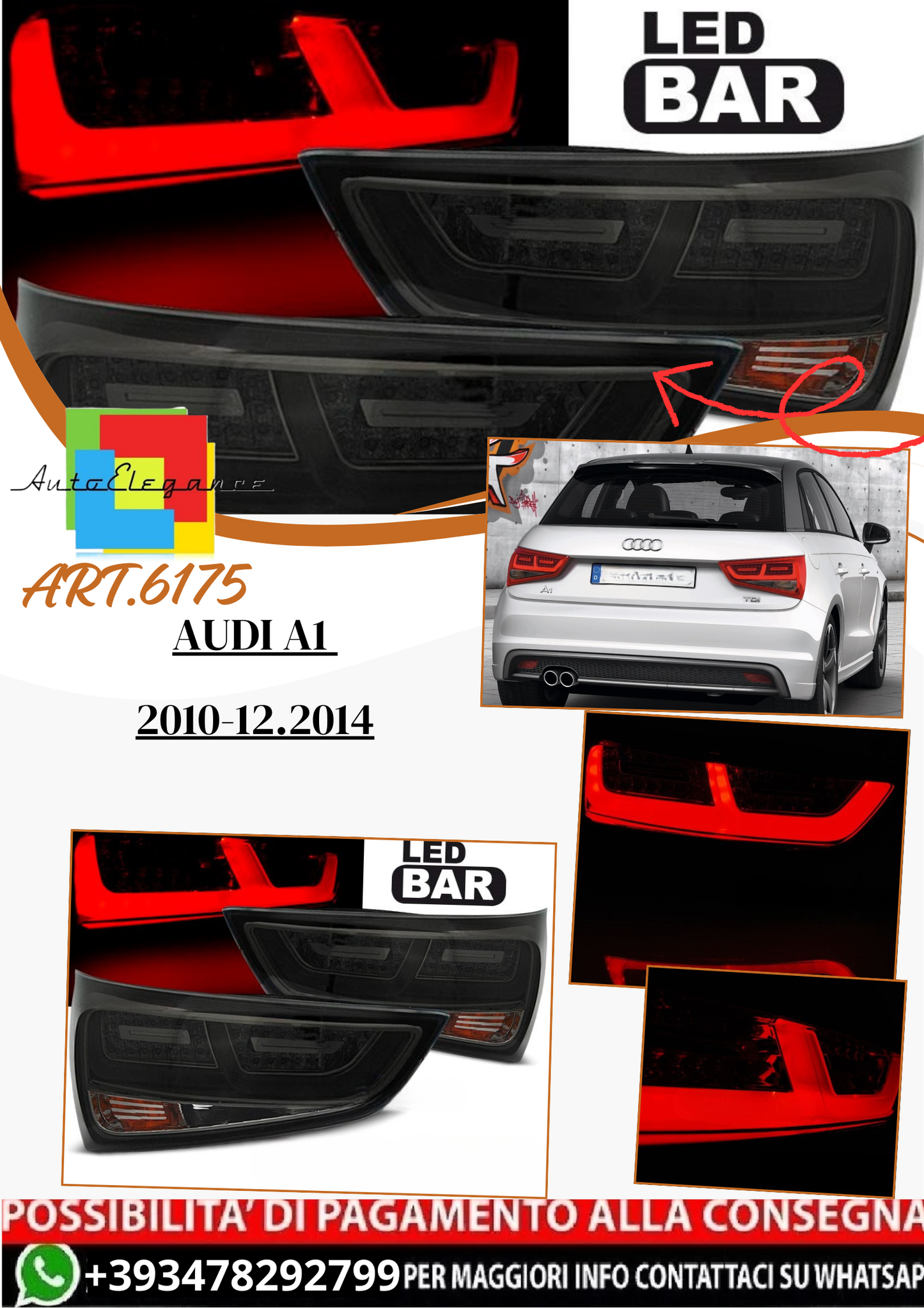 💫 ART.6175 Fanali posteriori LED fume adatti per AUDI A1 2010-12.2014 💫