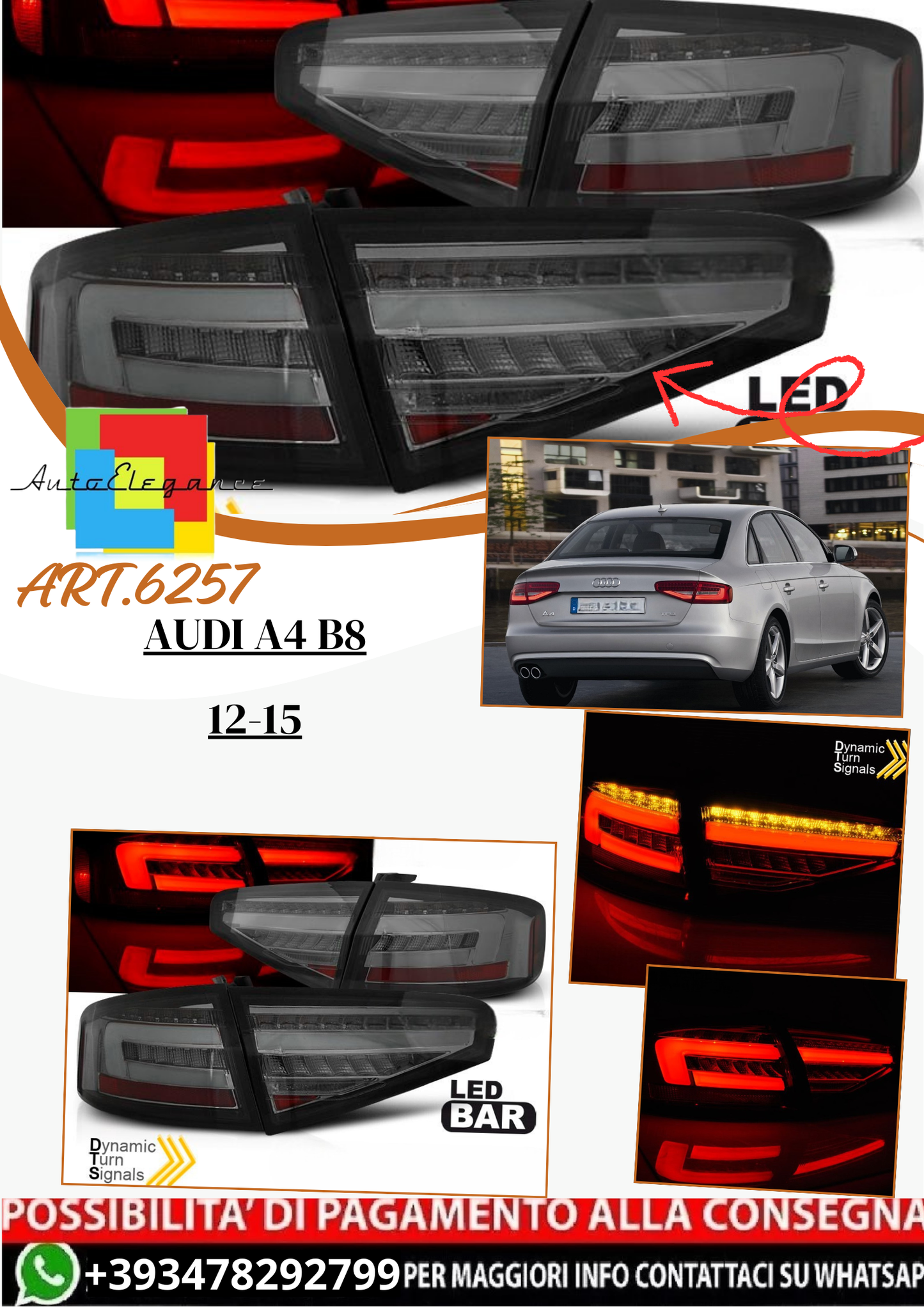 💫 ART.6257 Fanali posteriori OEM LED fume adatti per AUDI A4 B8 12-15 💫