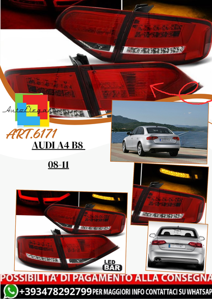 💫 ART.6171 Fanali posteriori LED rosso bianco adatti per Audi A4 B8 Berlina 2008–2011 💫