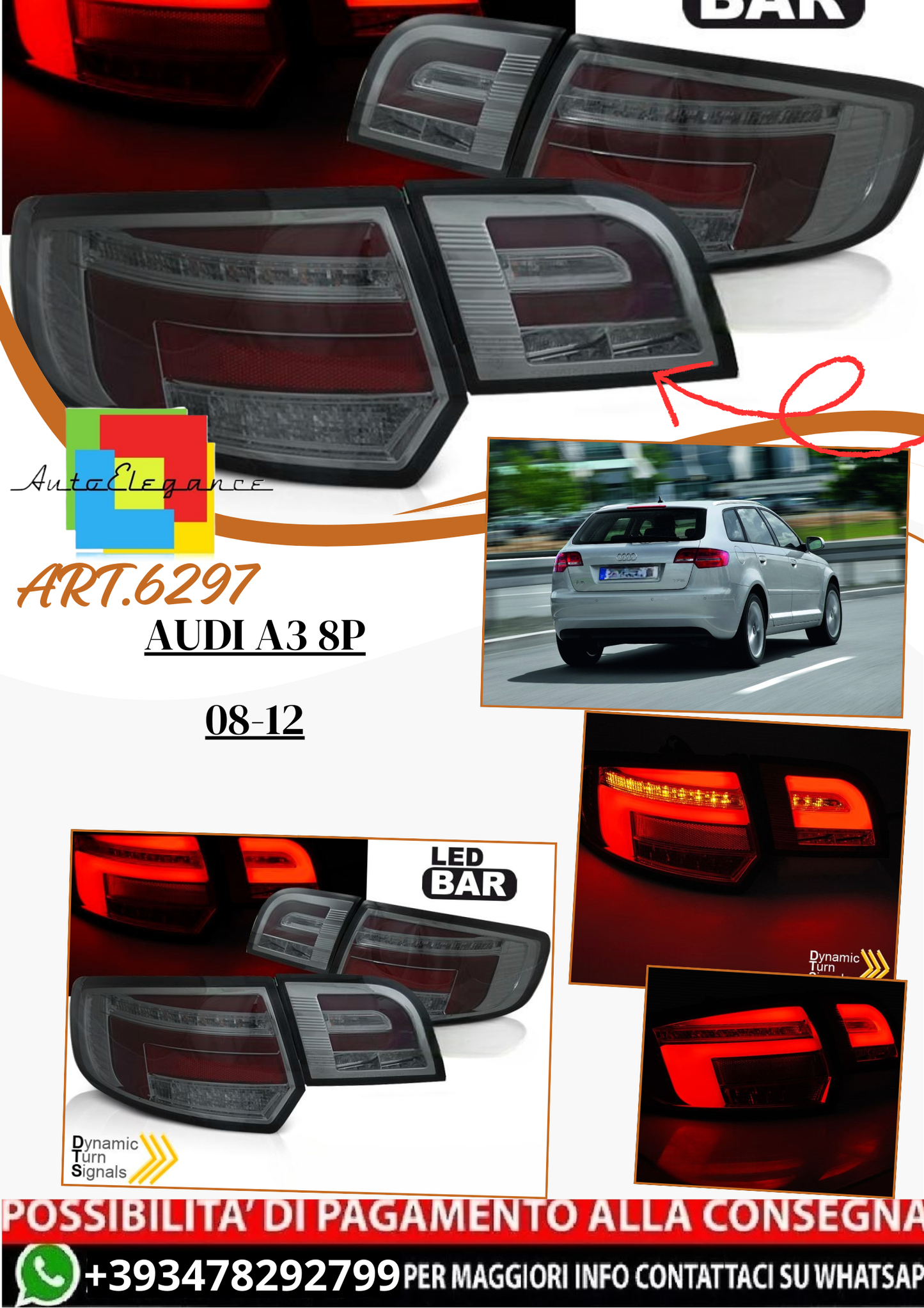 💫ART.6297 Fanali posteriori LED fume adatti per AUDI A3 8P 08-12💫