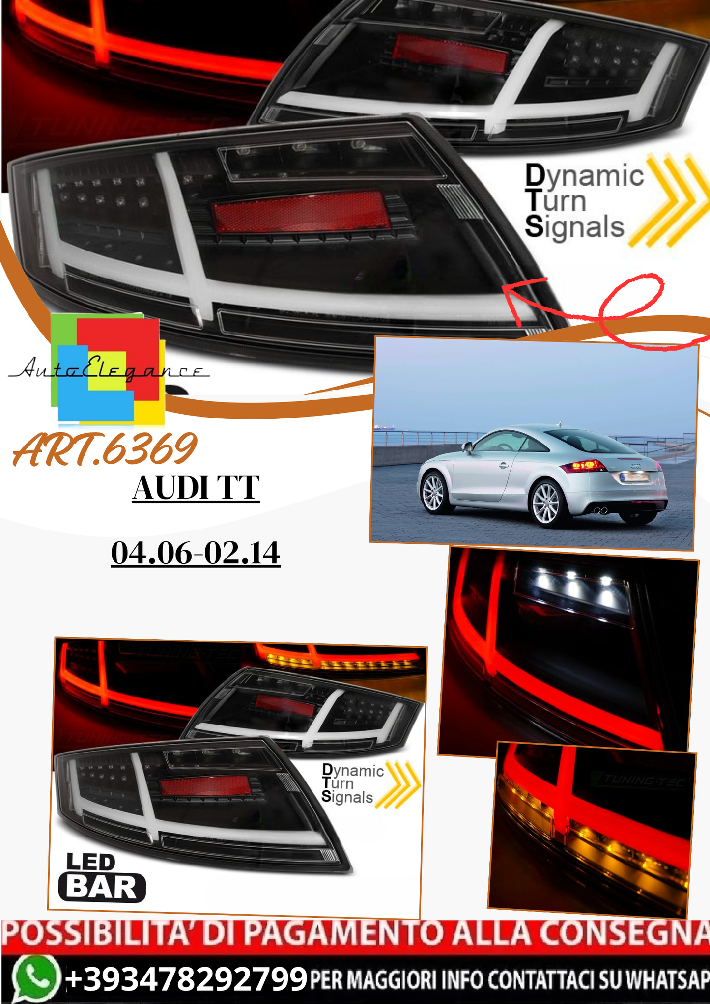 💫ART.6369 Fanali posteriori LED neri adatti per AUDI TT 04.06-02.14💫