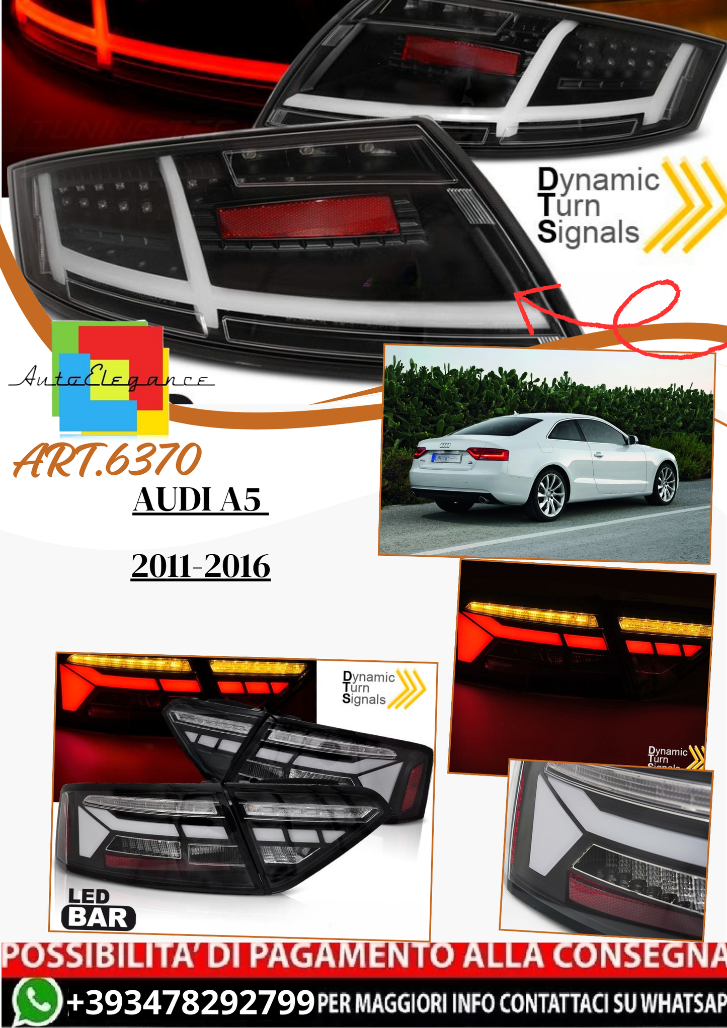 💫ART.6370 Fanali posteriori LED neri adatti per AUDI A5 2011-2016💫