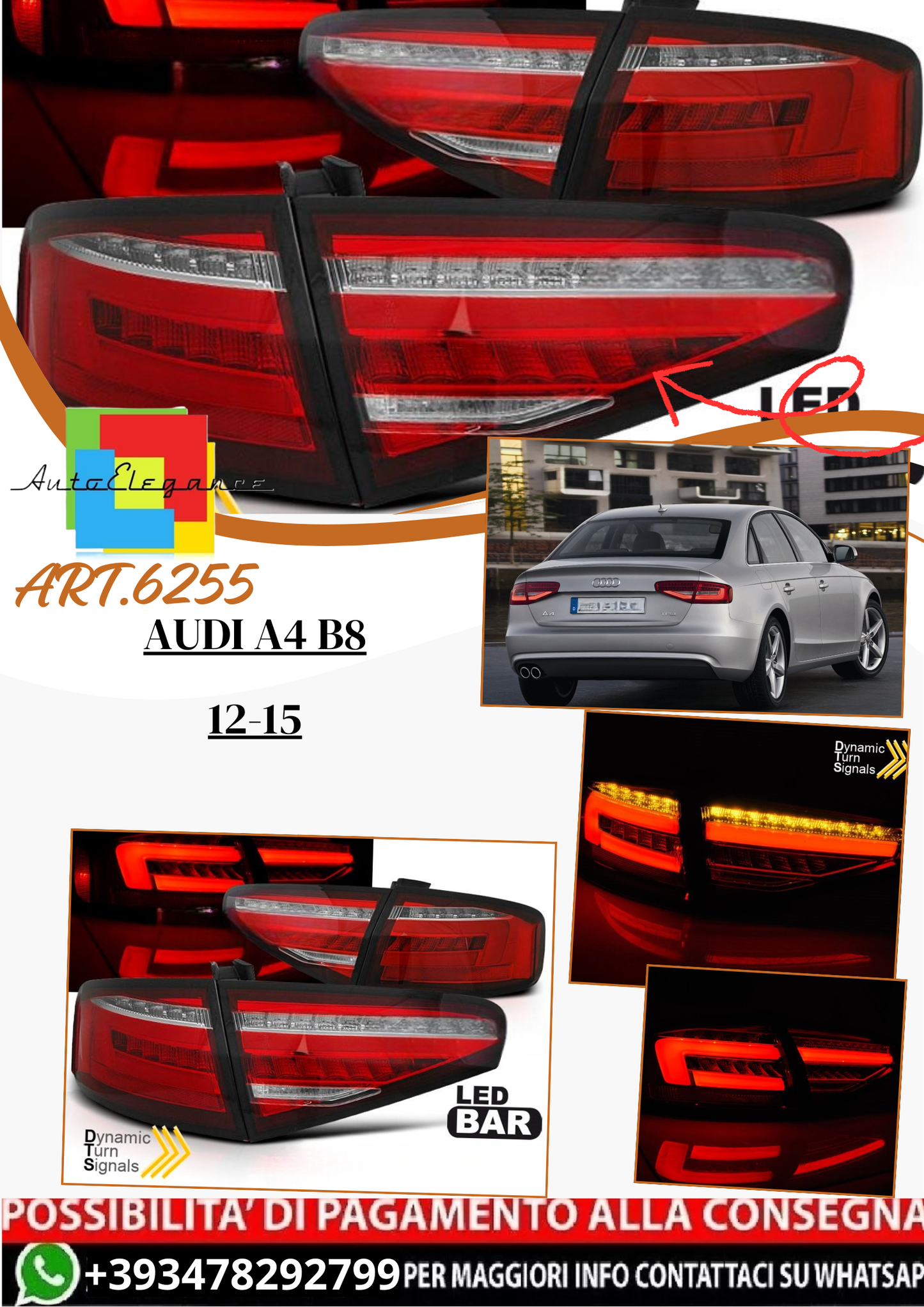 💫 ART.6255 Fanali posteriori OEM LED rosso bianco adatti per AUDI A4 B8 12-15 💫