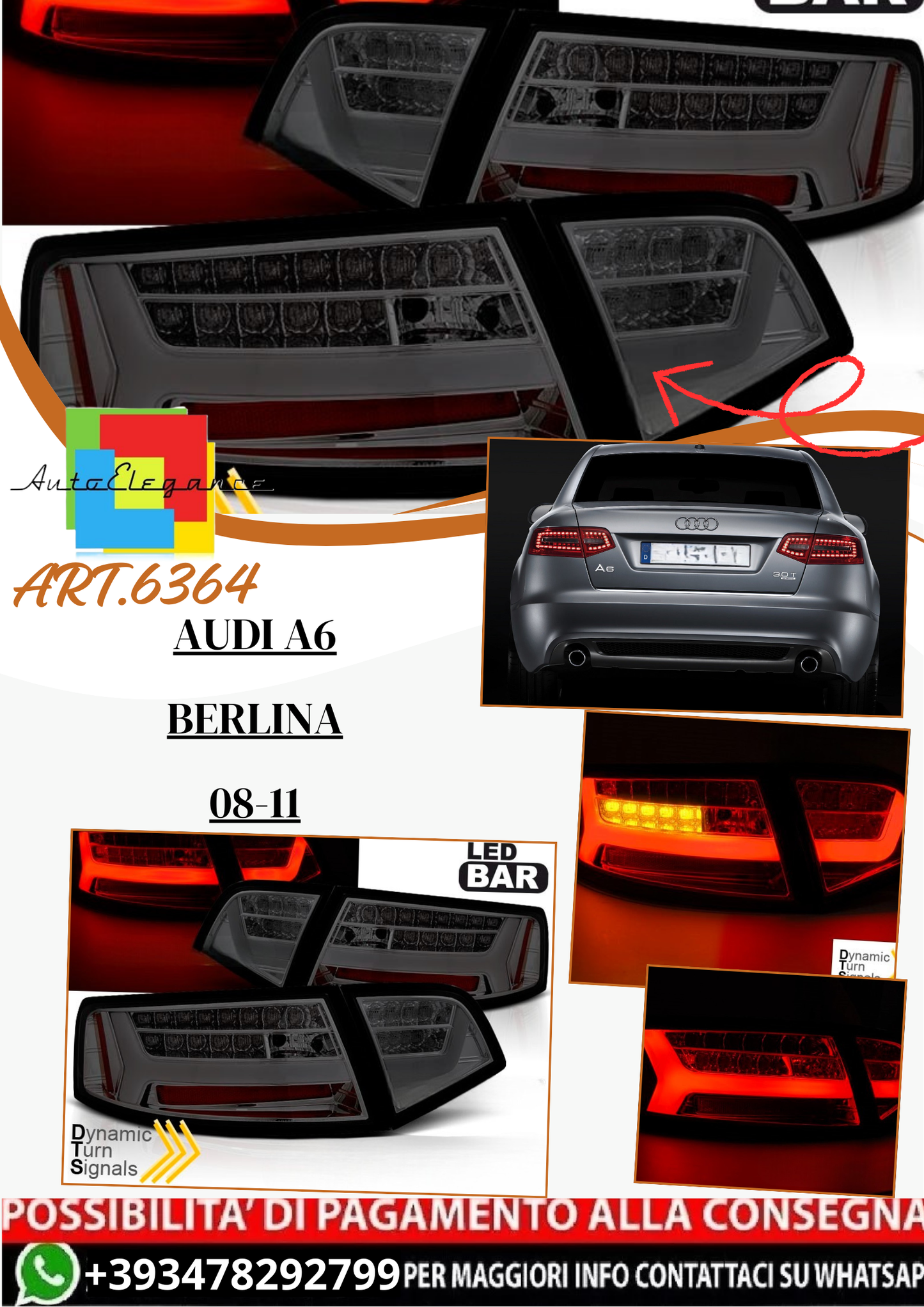 💫ART.6364 Fanali posteriori LED fume adatti per AUDI A6 08-11💫