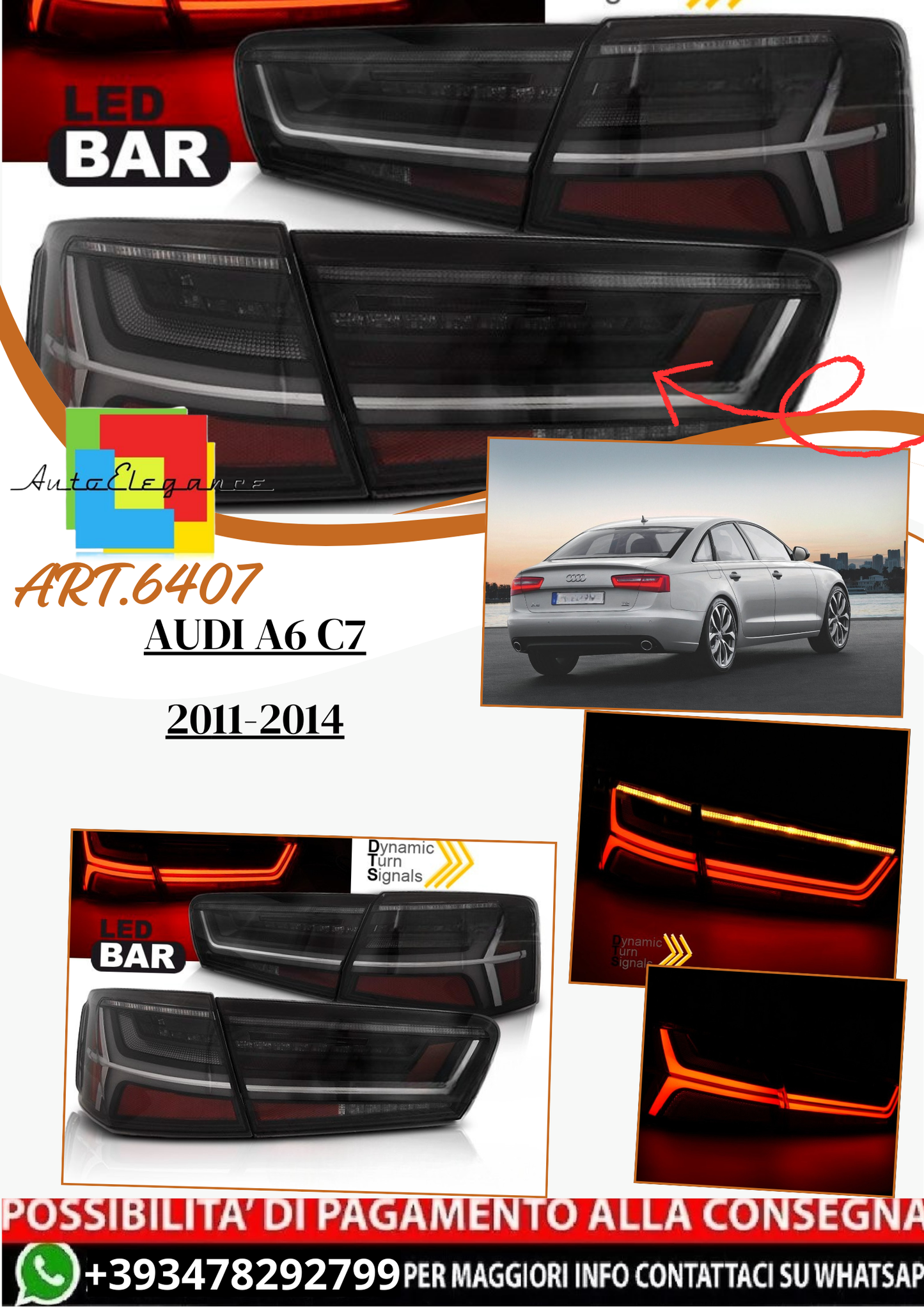 💫ART.6407 Fanali posteriori LED fume adatti per AUDI A6 C7 2011-2014💫