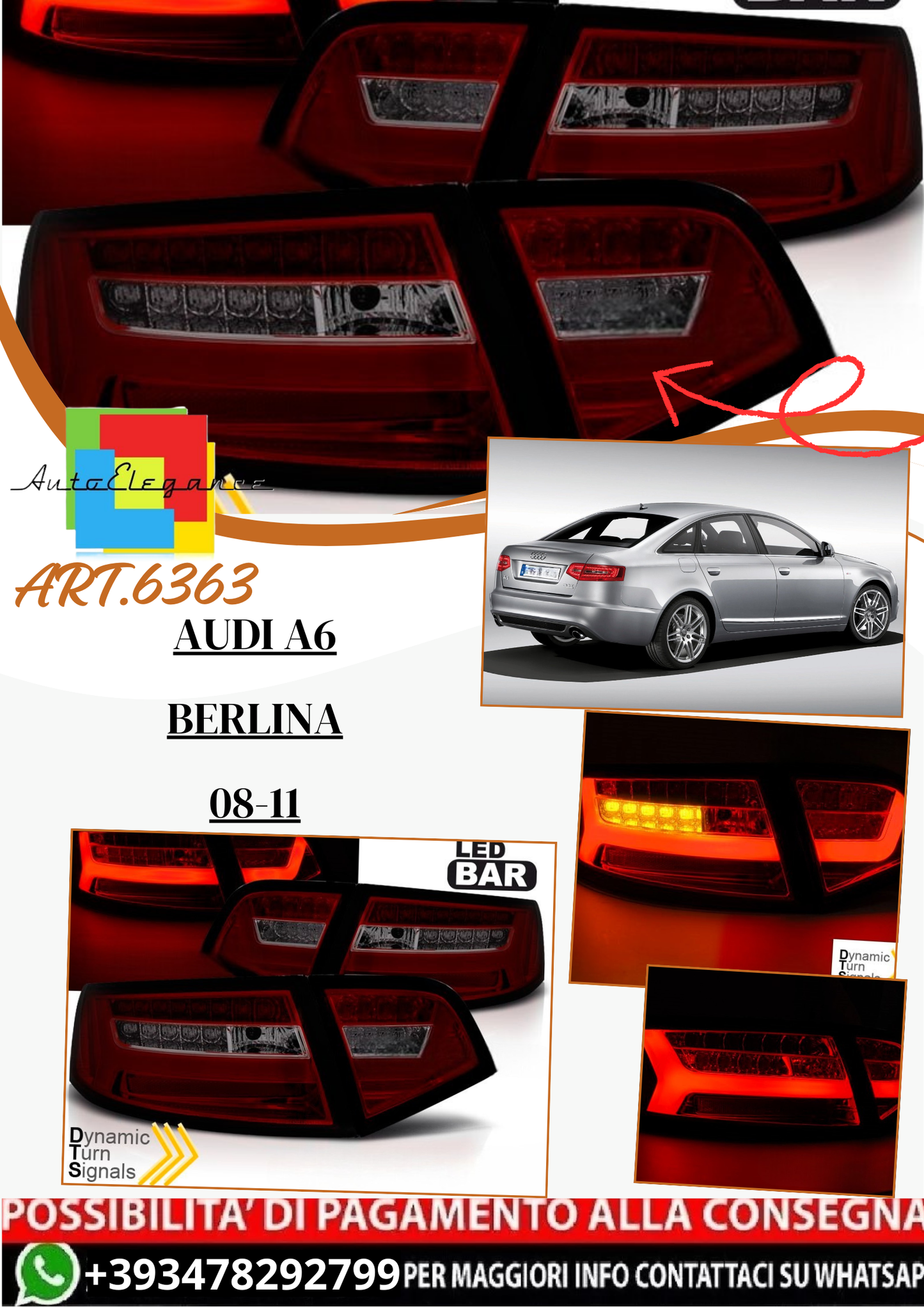 💫ART.6363 Fanali posteriori LED rosso fume adatti per AUDI A6 08-11💫