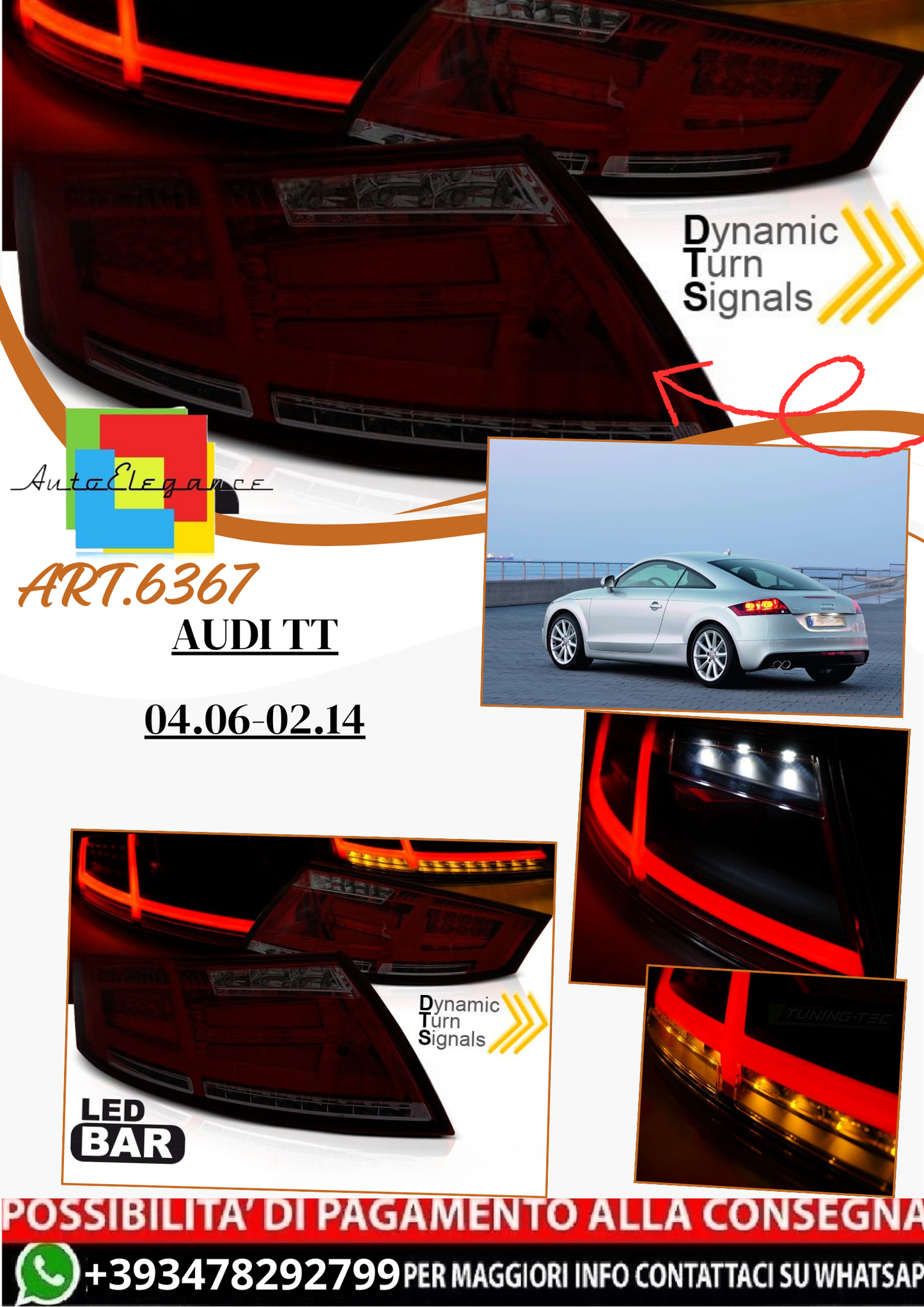 💫ART.6367 Fanali posteriori LED rosso fume adatti per AUDI TT 04.06-02.14💫