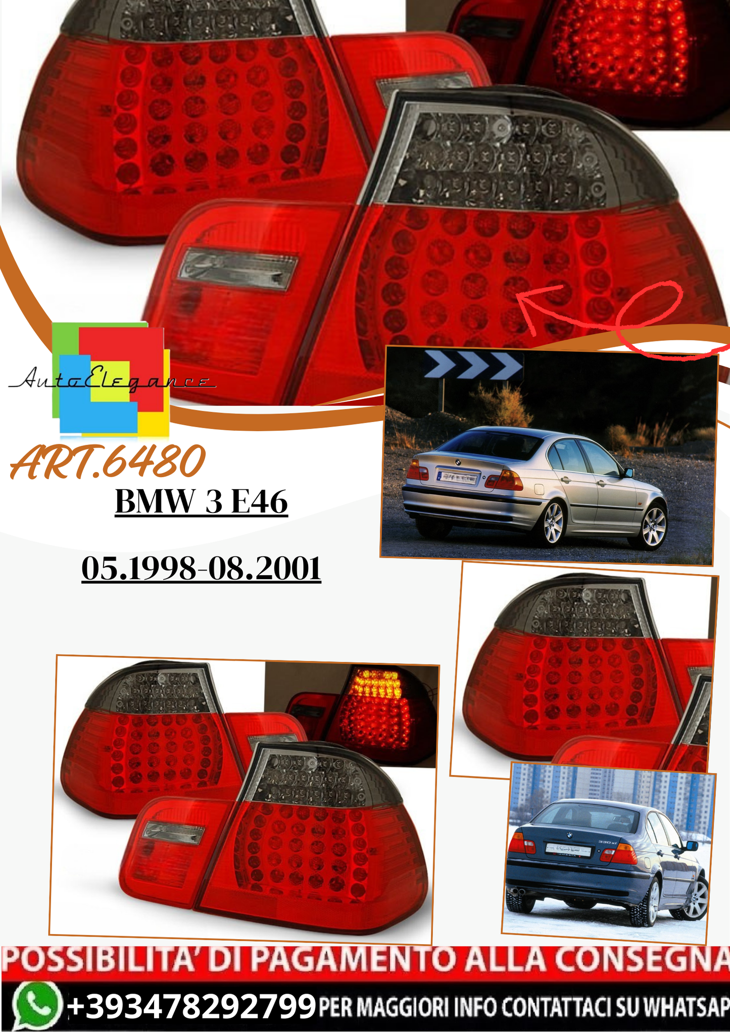 💫 ART.6480 Fanali posteriori LED fume adatti per BMW 3 E46 05.1998-08.2001 💫