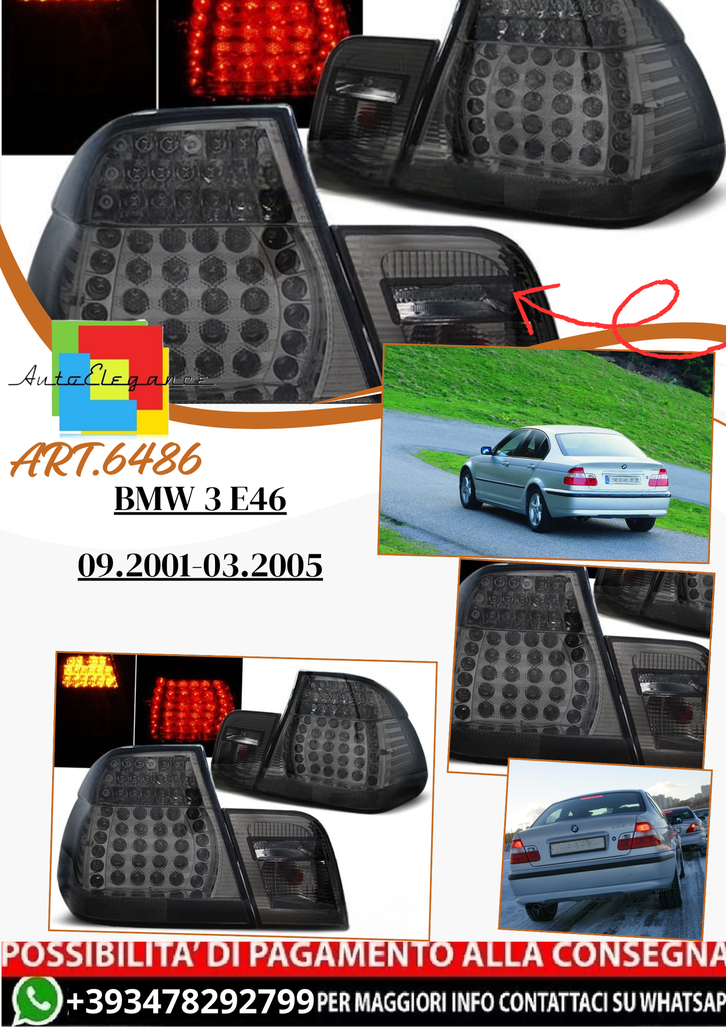 💫ART.6486 Fanali posteriori LED fume adatti per BMW 3 E46 09.2001-03.2005💫