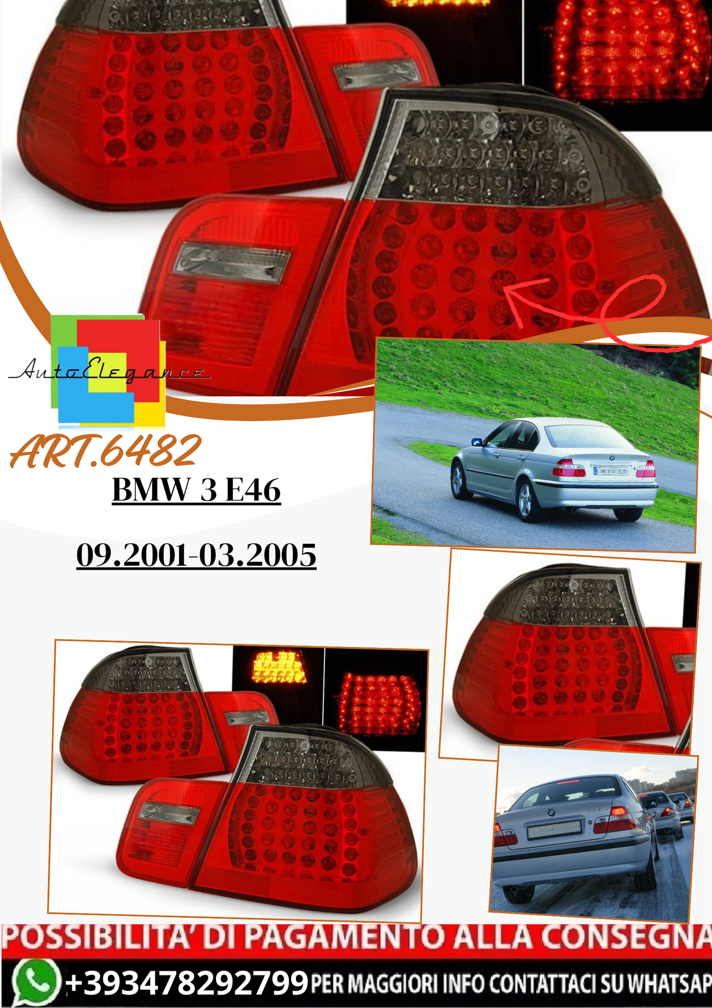 💫ART.6482 Fanali posteriori LED rosso fume adatti per BMW 3 E46 09.2001-03.2005💫