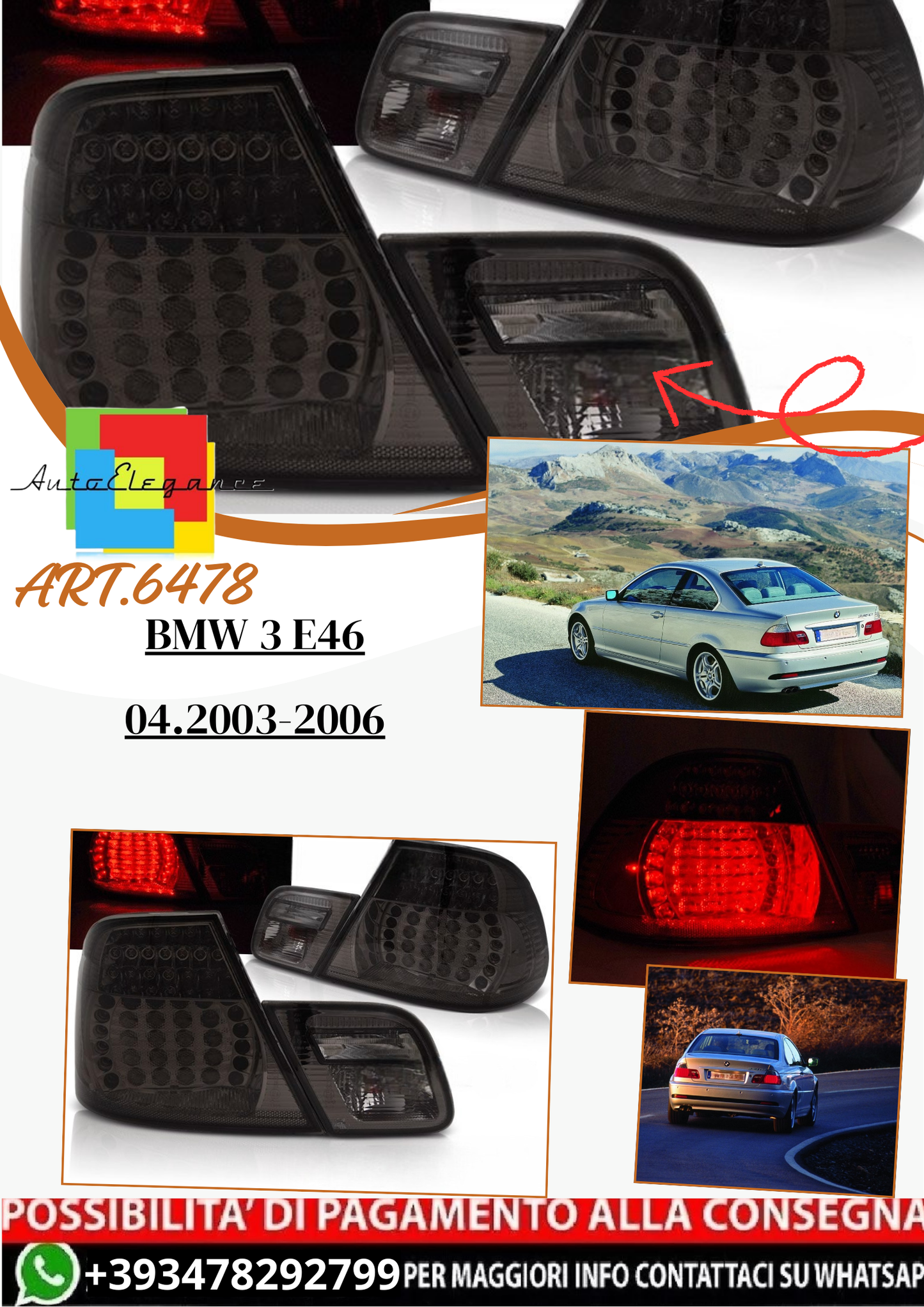 💫 ART.6478 Fanali posteriori LED fumé adatti per BMW 3 E46 04.2003–2006 💫