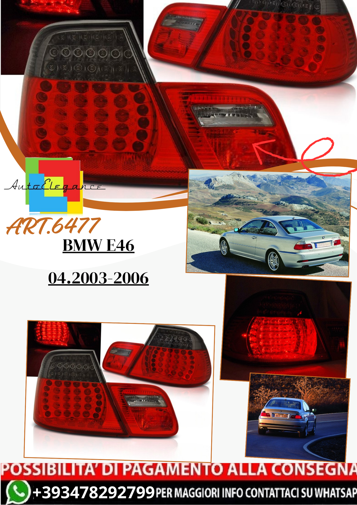 💫 ART.6477 Fanali posteriori LED rosso fumé adatti per BMW 3 E46 04.2003–2006 💫