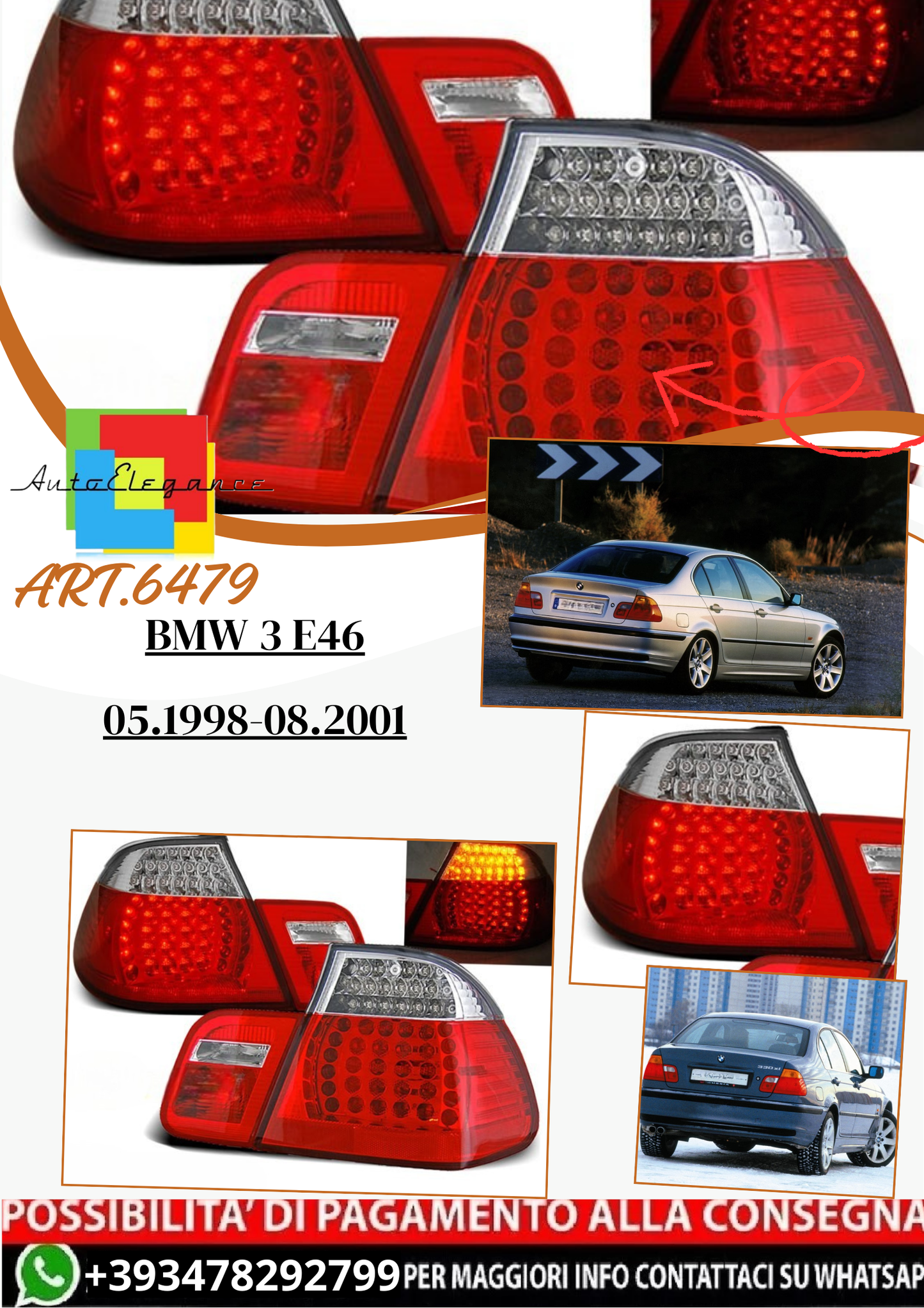 💫 ART.6479 Fanali posteriori LED rosso bianco adatti per BMW 3 E46 05.1998-08.2001 💫