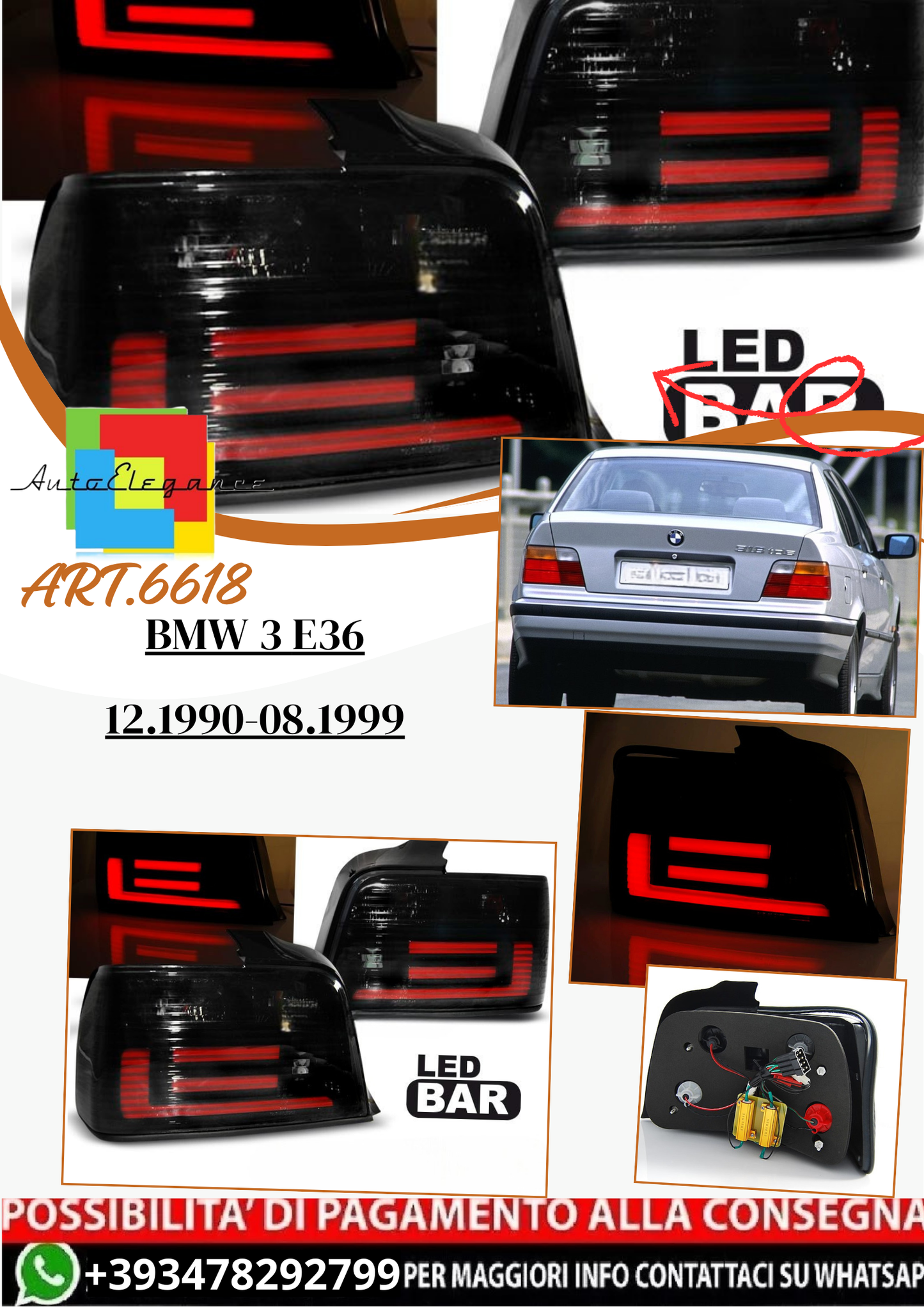 💫ART.6618 Fanale posteriore LED adatto per BMW 3 E36 12.1990-08.1999💫