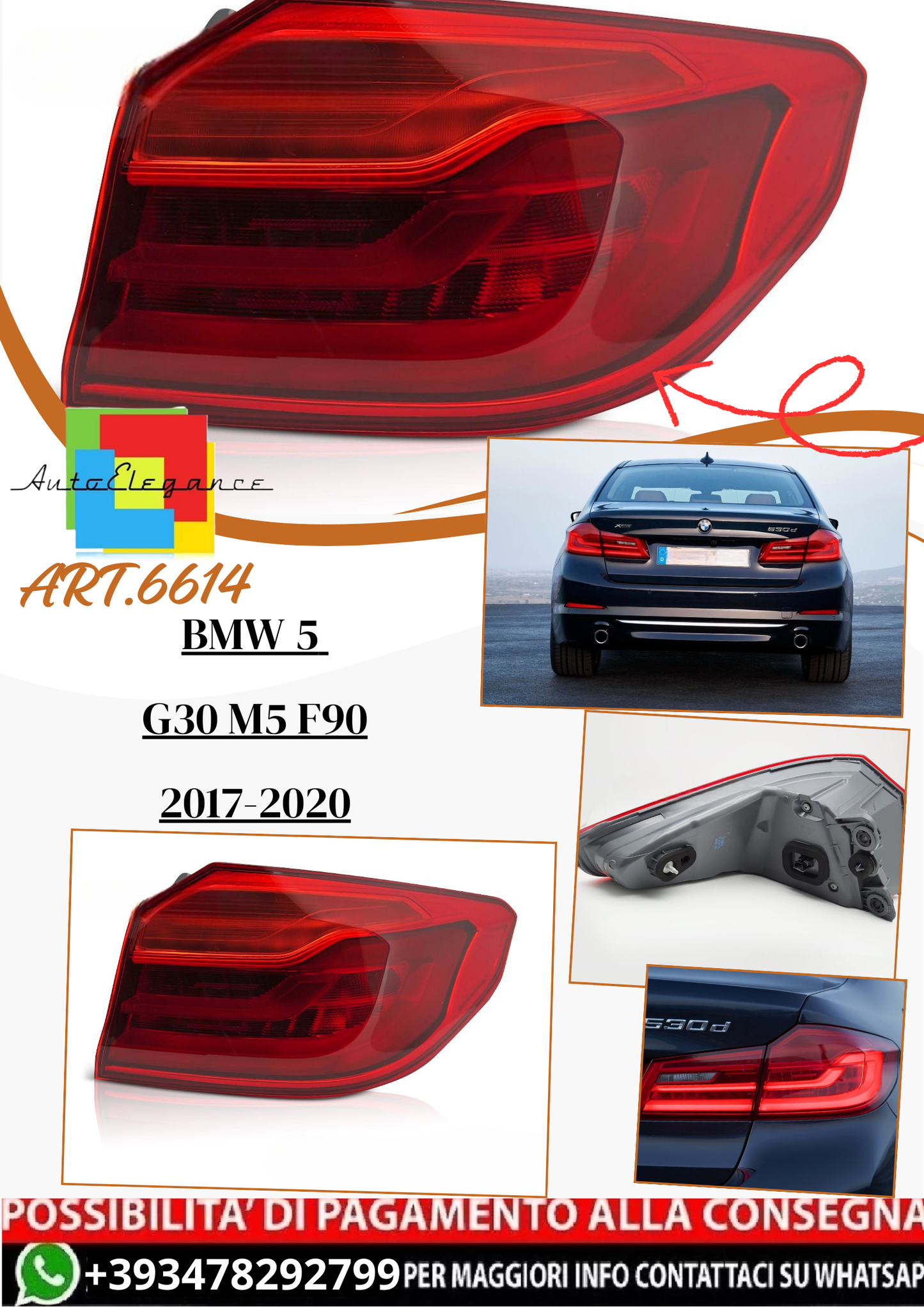 💫ART.6614 Fanale posteriore LED destro TYC adatto per BMW Serie 5 G30 / M5 F90 2017–2020💫