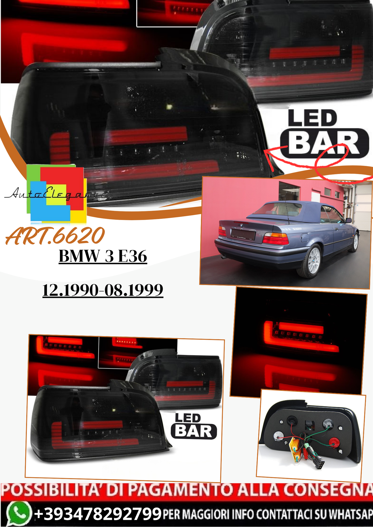 💫ART.6620 Fanale posteriore LED adatto per BMW 3 E36 12.1990-08.1999 Coupe/Cabrio💫