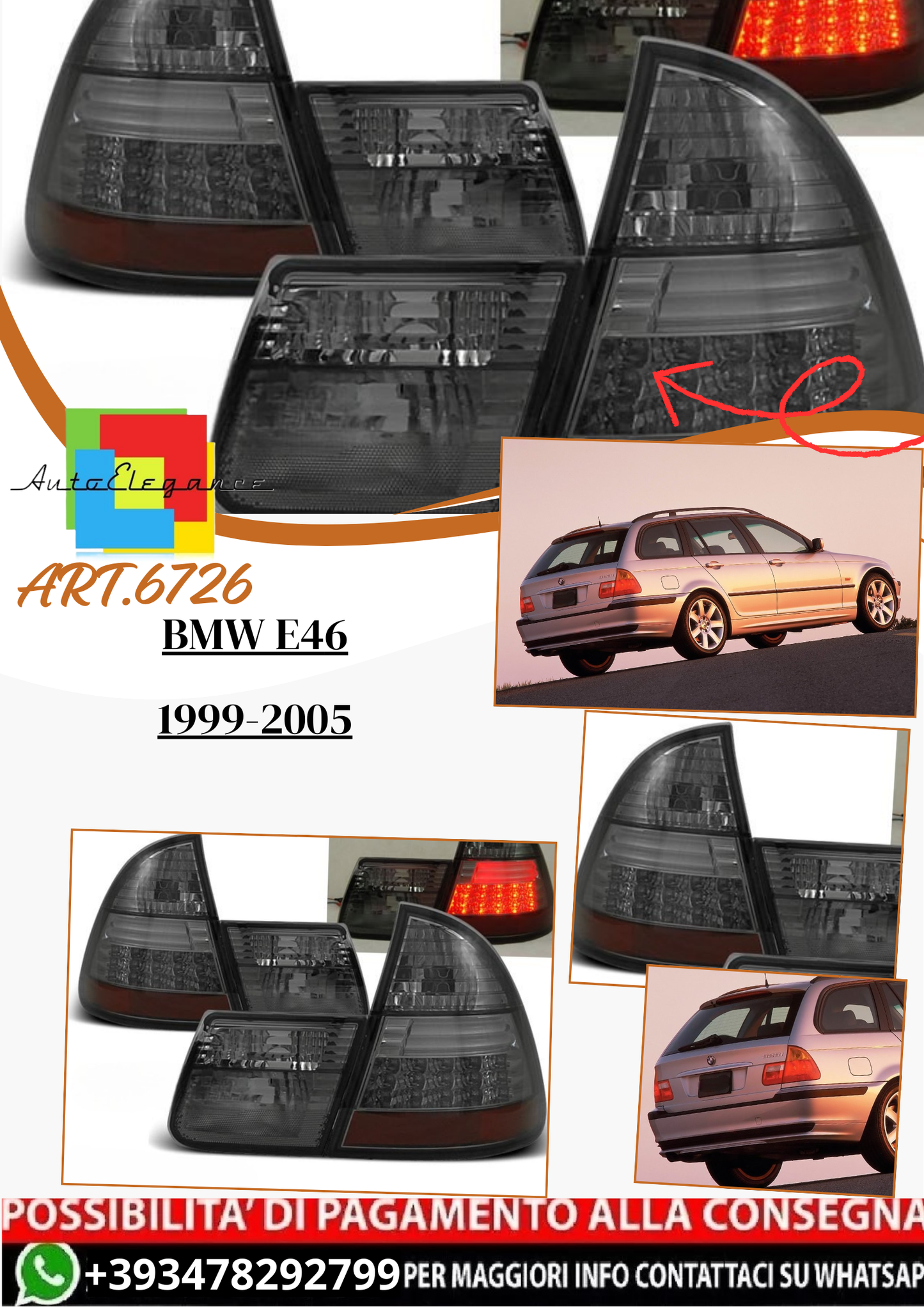 💫ART.6726 Fanale posteriore LED fume adatto per BMW E46 99-05💫