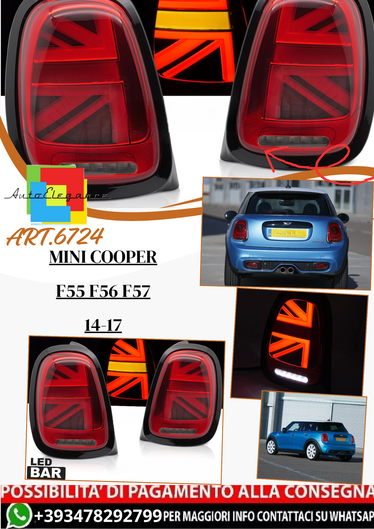 💫ART.6724 Fanale posteriore LED rosso adatto per MINI COOPER F55 F56 F57 14-17💫