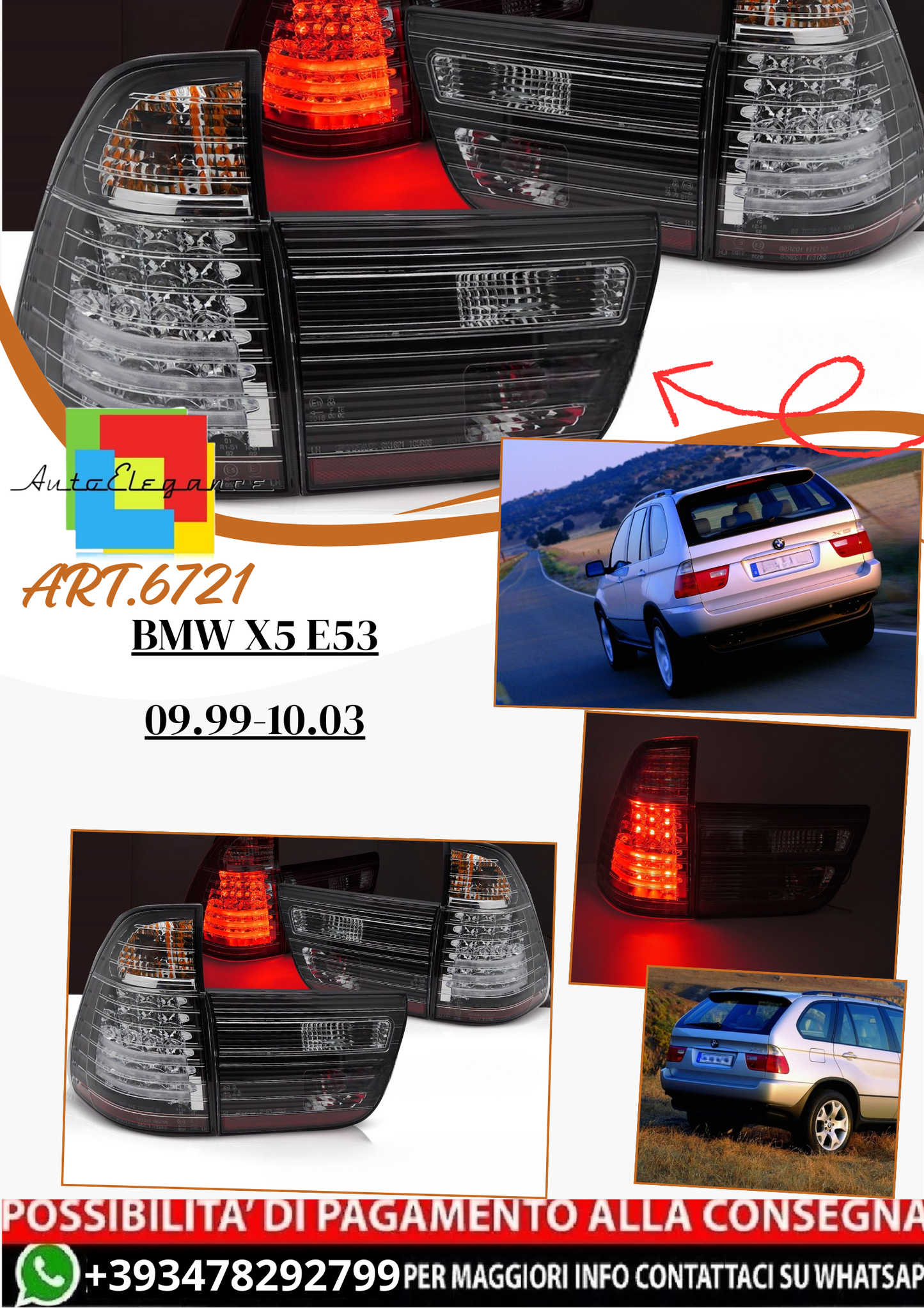 💫ART.6721 Fanale posteriore LED neri adatto per BMW X5 E53 09.1999-10.2003💫
