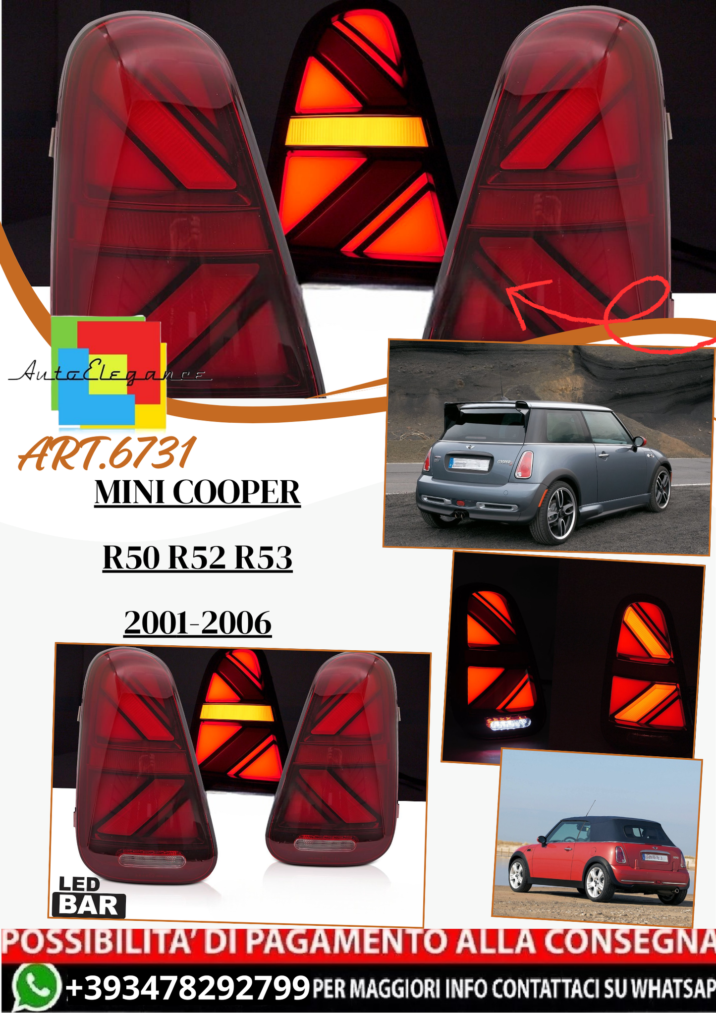 💫ART.6731 Fanale posteriore LED rosso adatto per MINI COOPER R50 R52 R53 2001-06💫