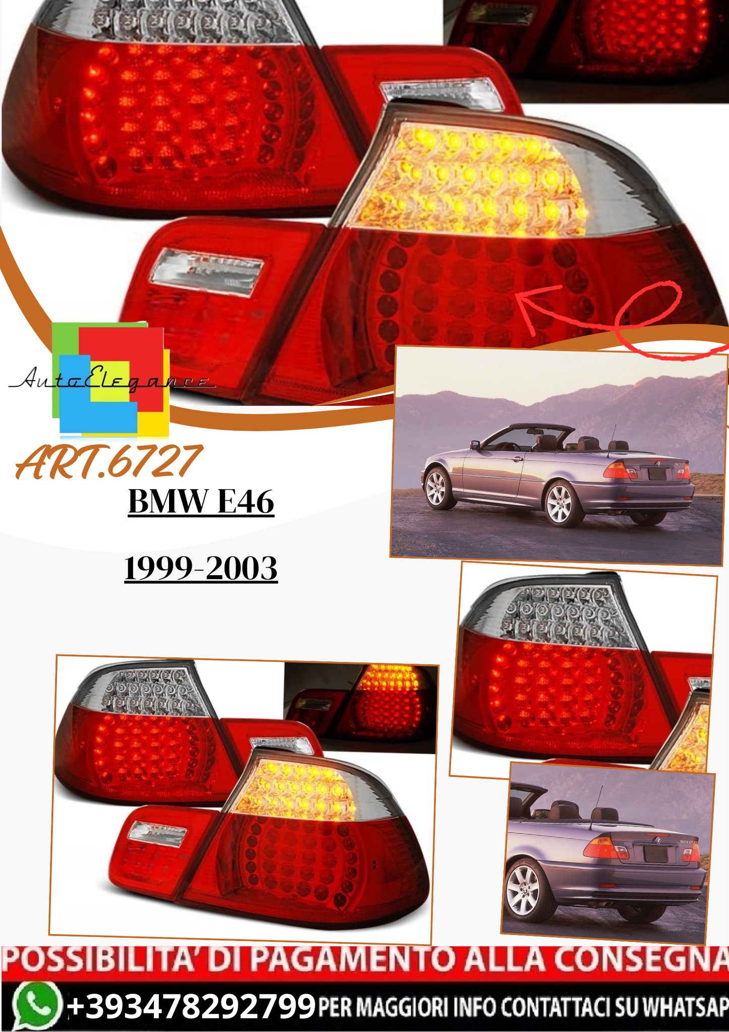 💫ART.6727 Fanale posteriore LED rosso bianco adatto per BMW CABRIO E46 1999-2005💫