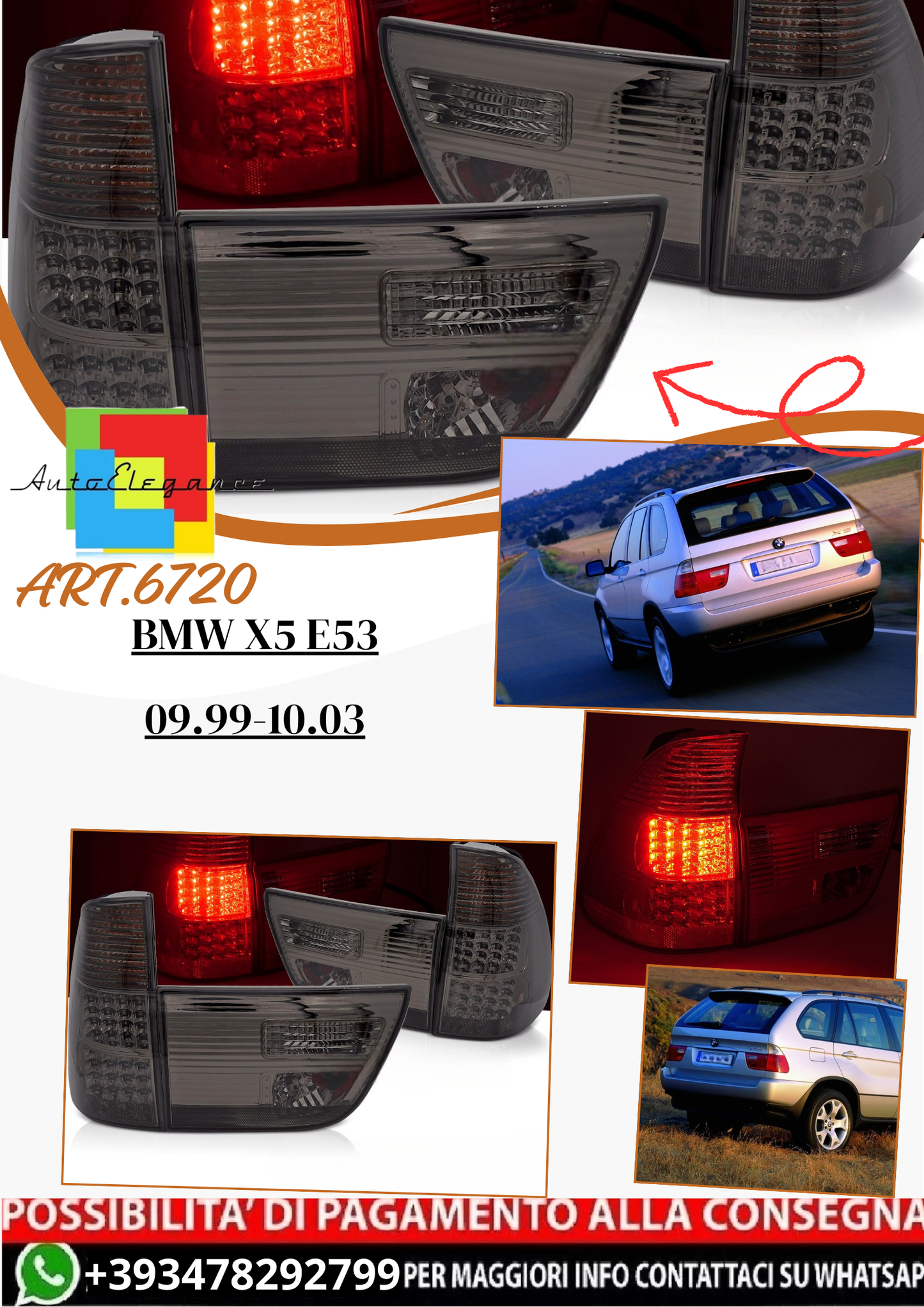 💫ART.6720 Fanale posteriore LED fume adatto per BMW X5 E53 09.1999-10.2003💫