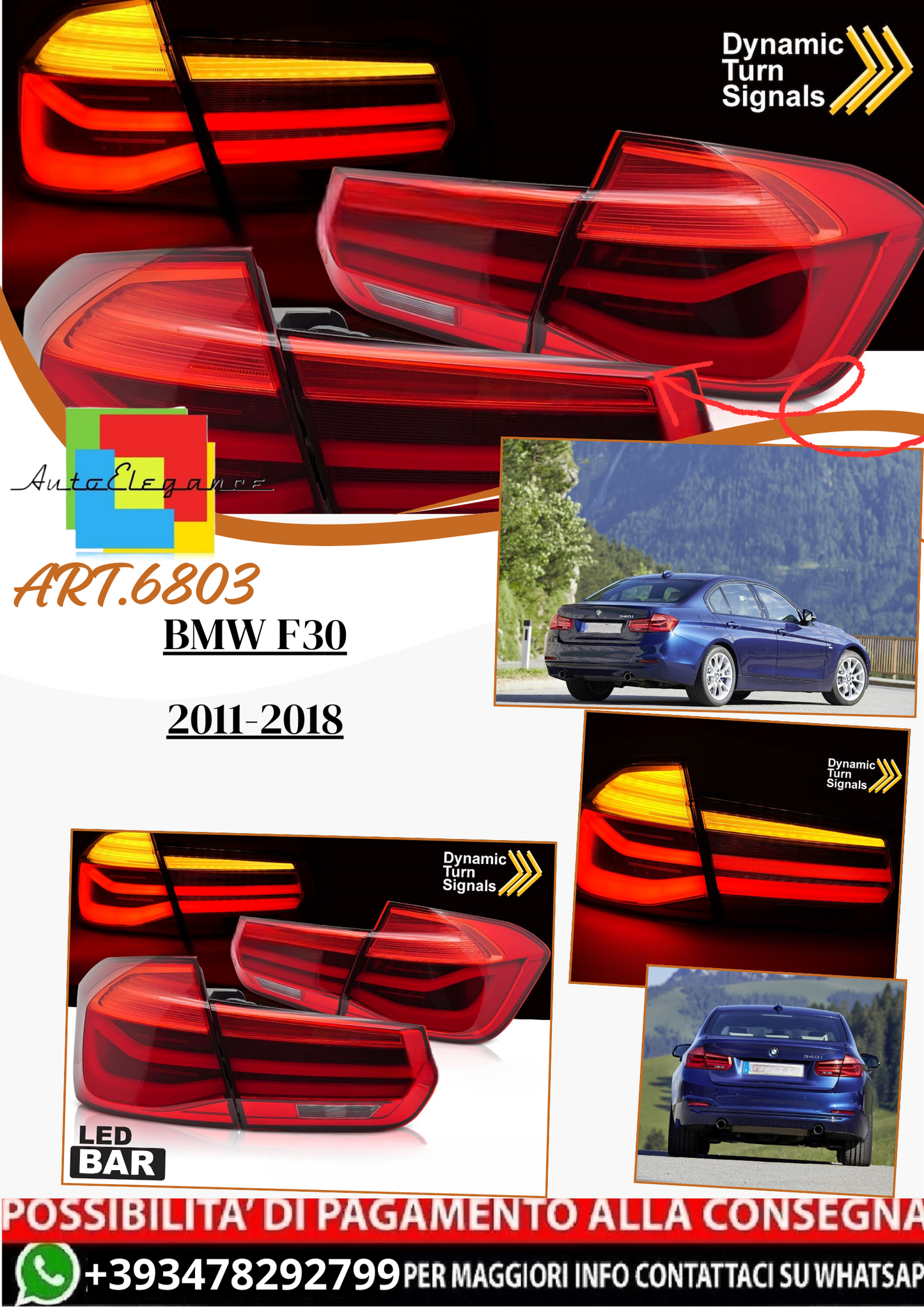 💫ART.6803 Fanale posteriore LED rosso adatto per BMW F30 2011-2018💫