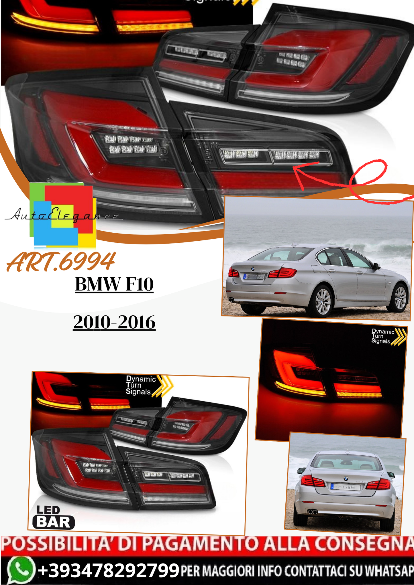 💫ART.6994 Fanale posteriore LED neri adatto per BMW F10 2010-2016💫