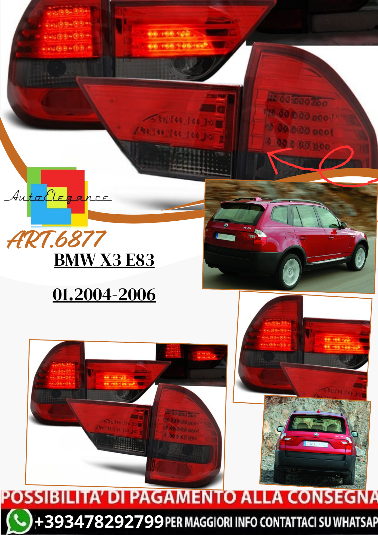 💫ART.6877 Fanale posteriore LED rosso fume adatto per BMW X3 E83 01.2004-2006💫
